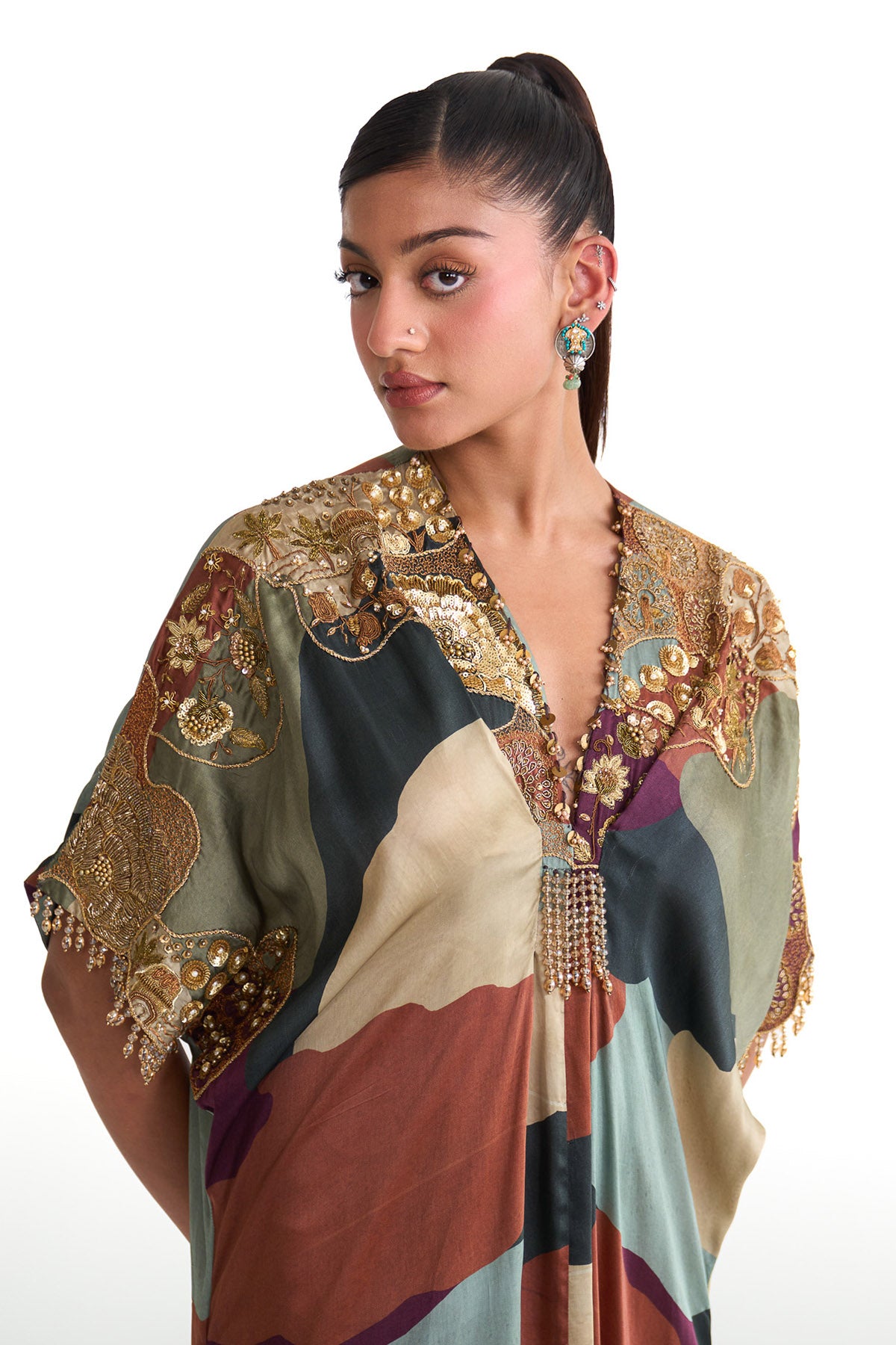 Plum garden drape kaftan