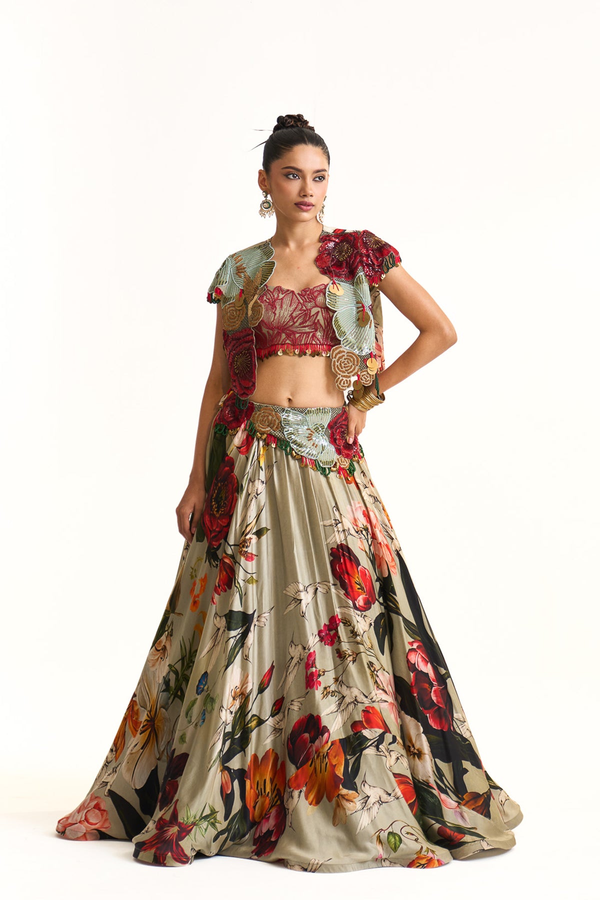 Wild blooms short jacket lehenga set