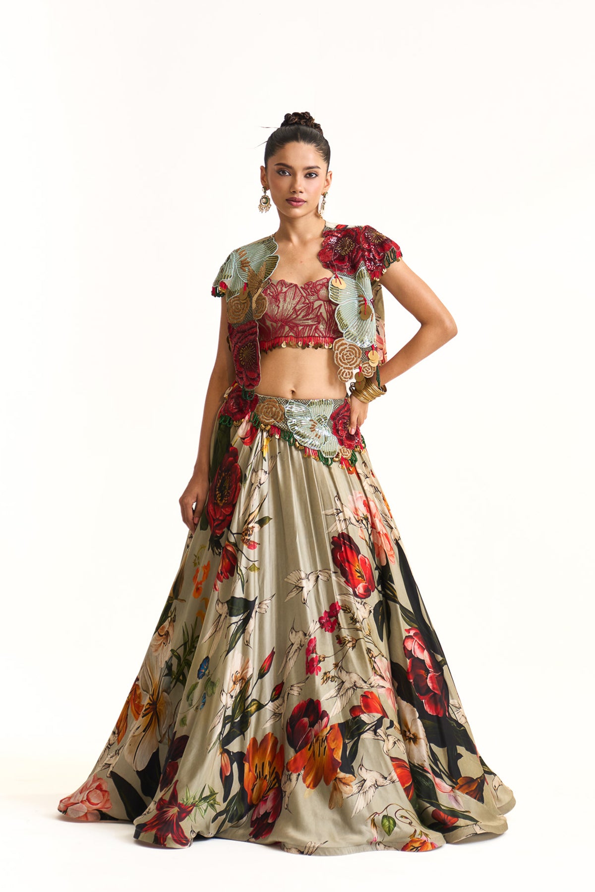 Wild blooms short jacket lehenga set