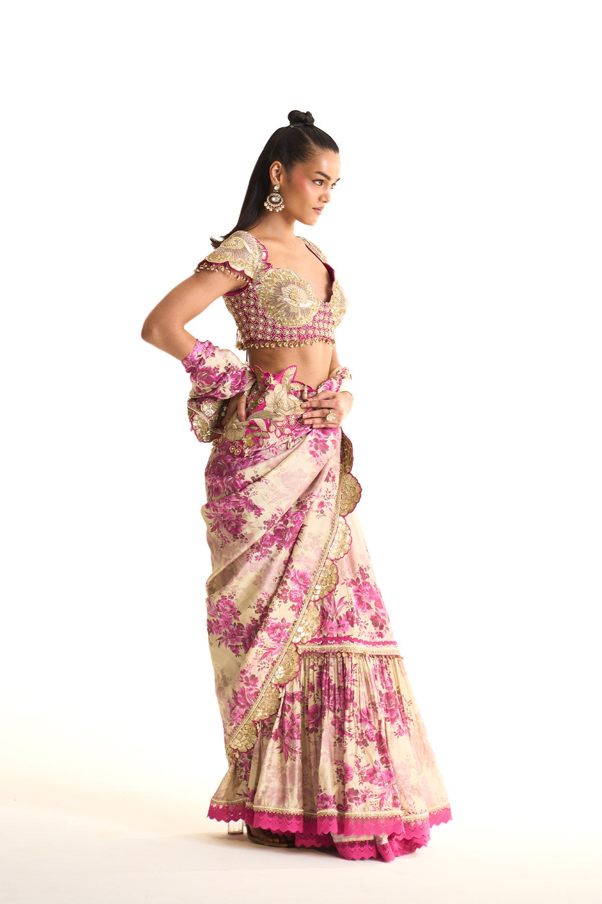 Pink moon Sharara saree