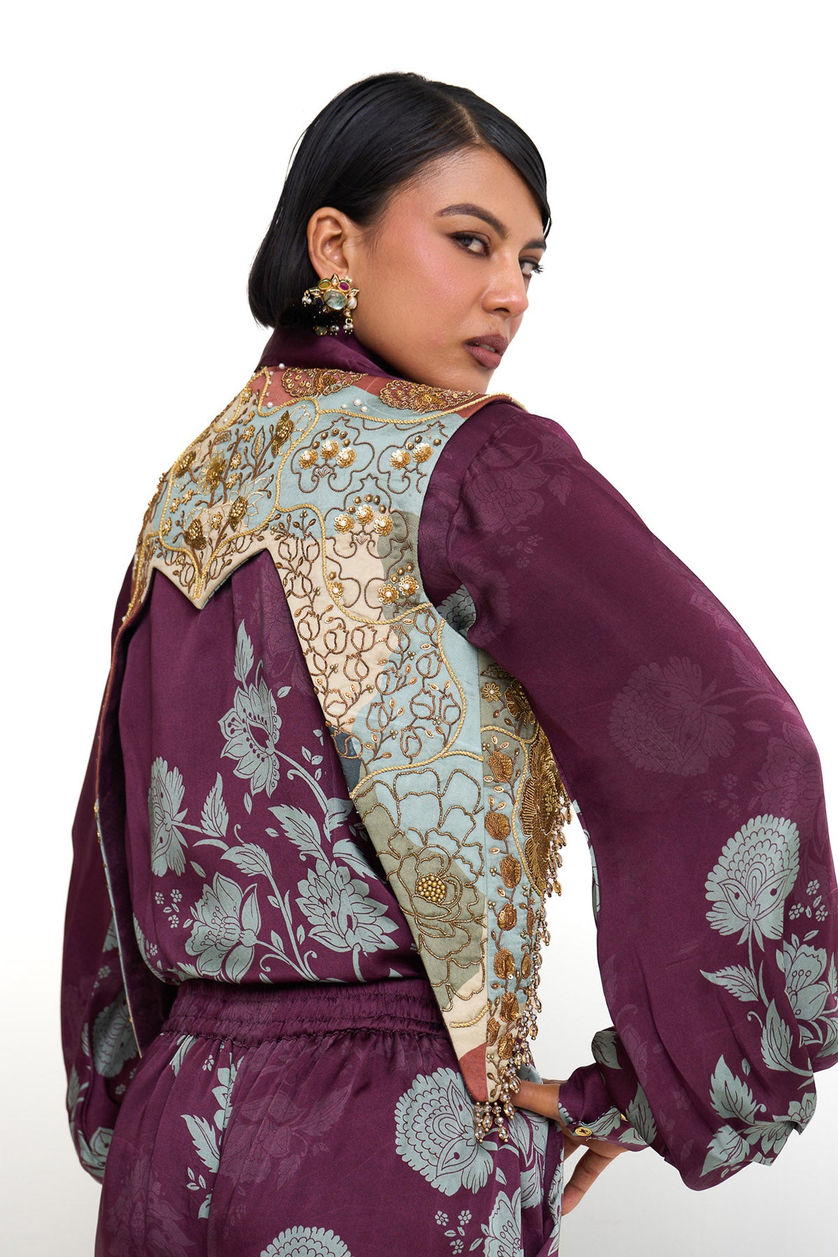 Plum garden collar shirt set