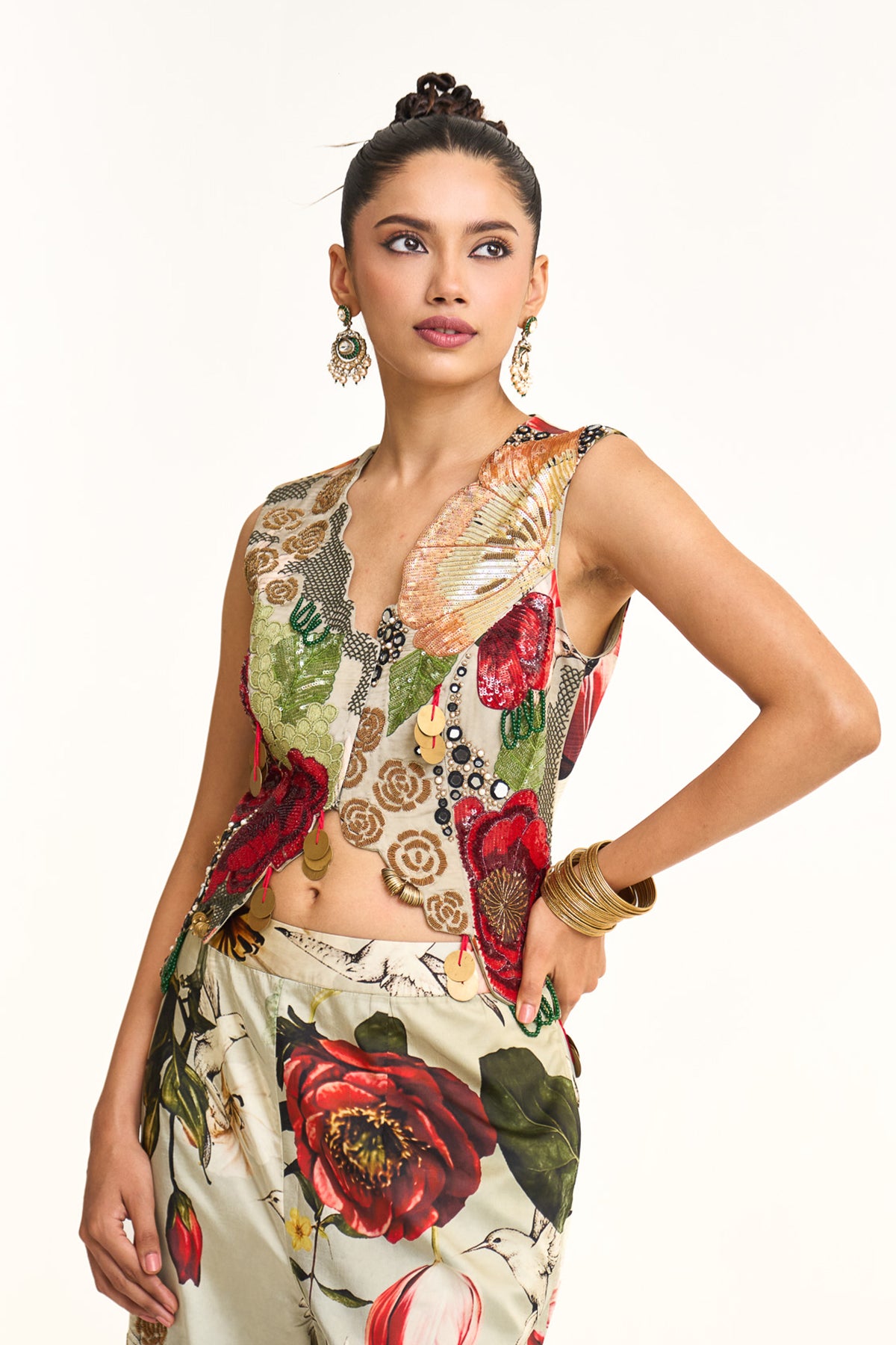 Wild blooms waist coat with pant set