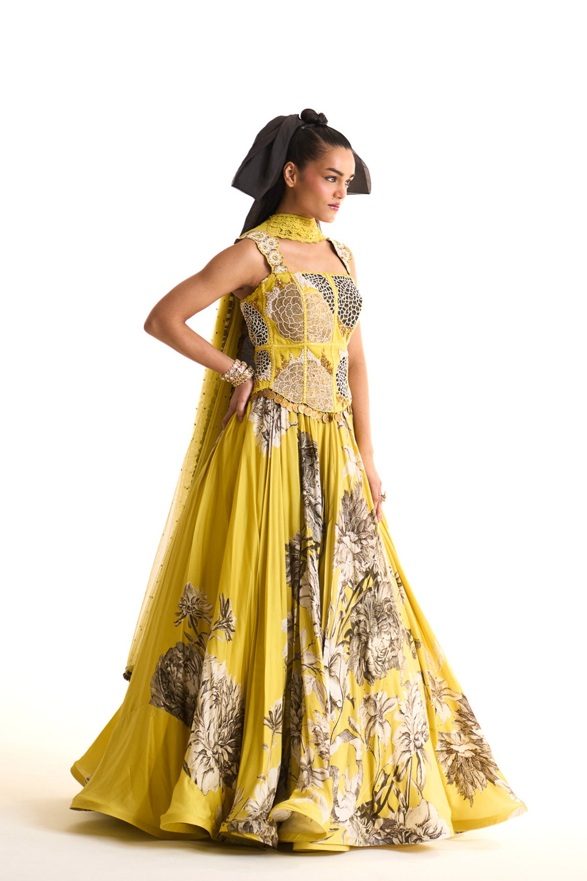 Black iris corset with lehenga set