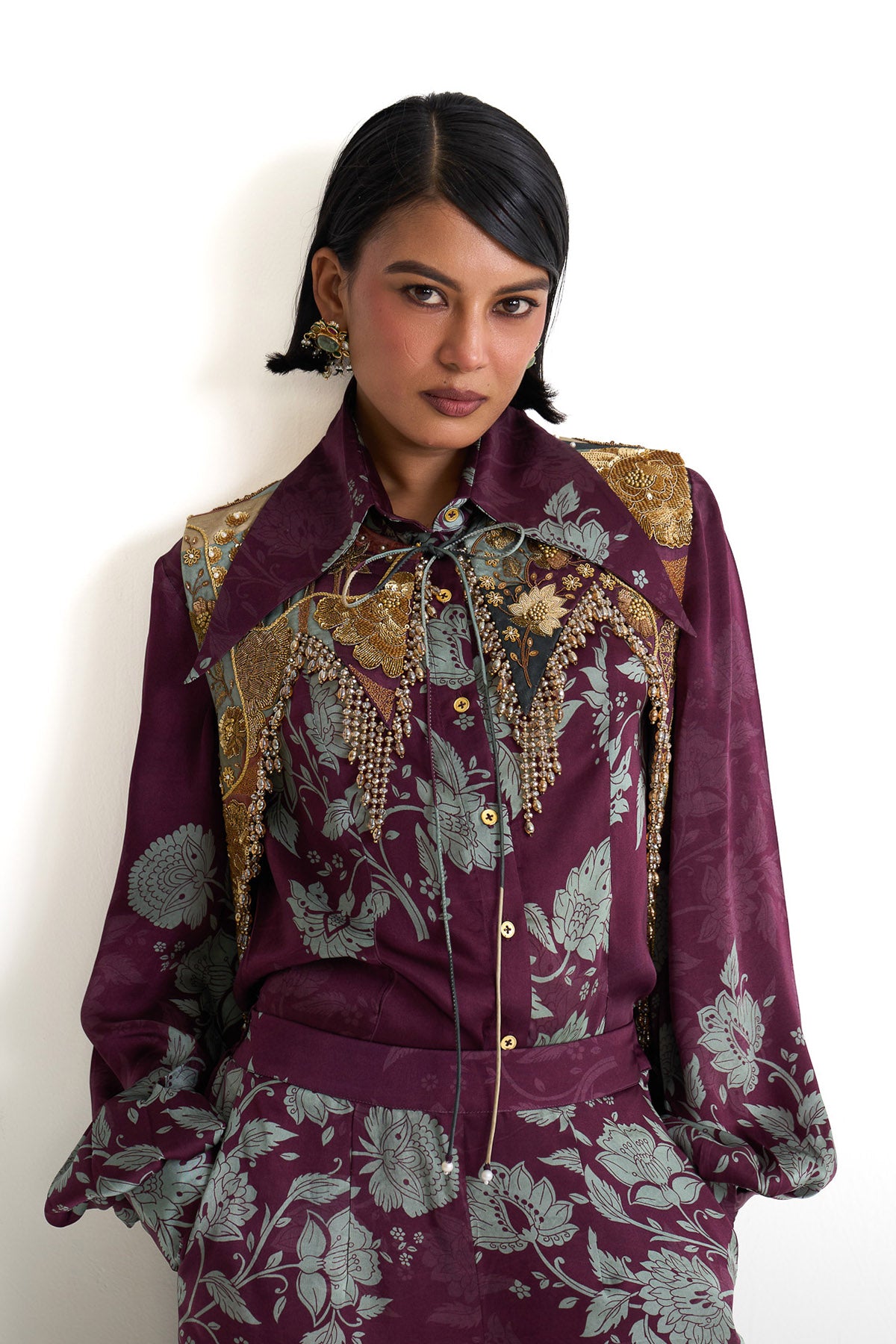 Plum garden collar shirt set