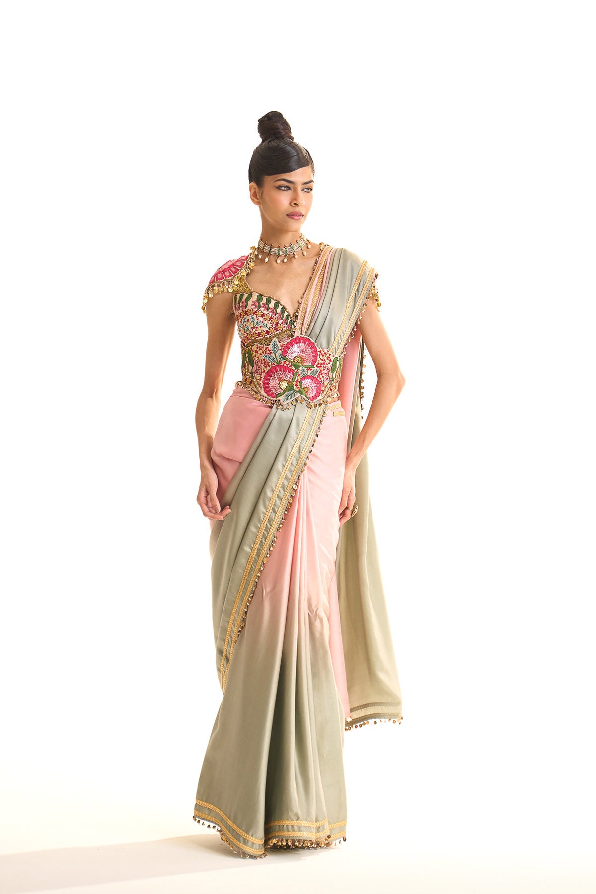 Garden story saree with corset belt