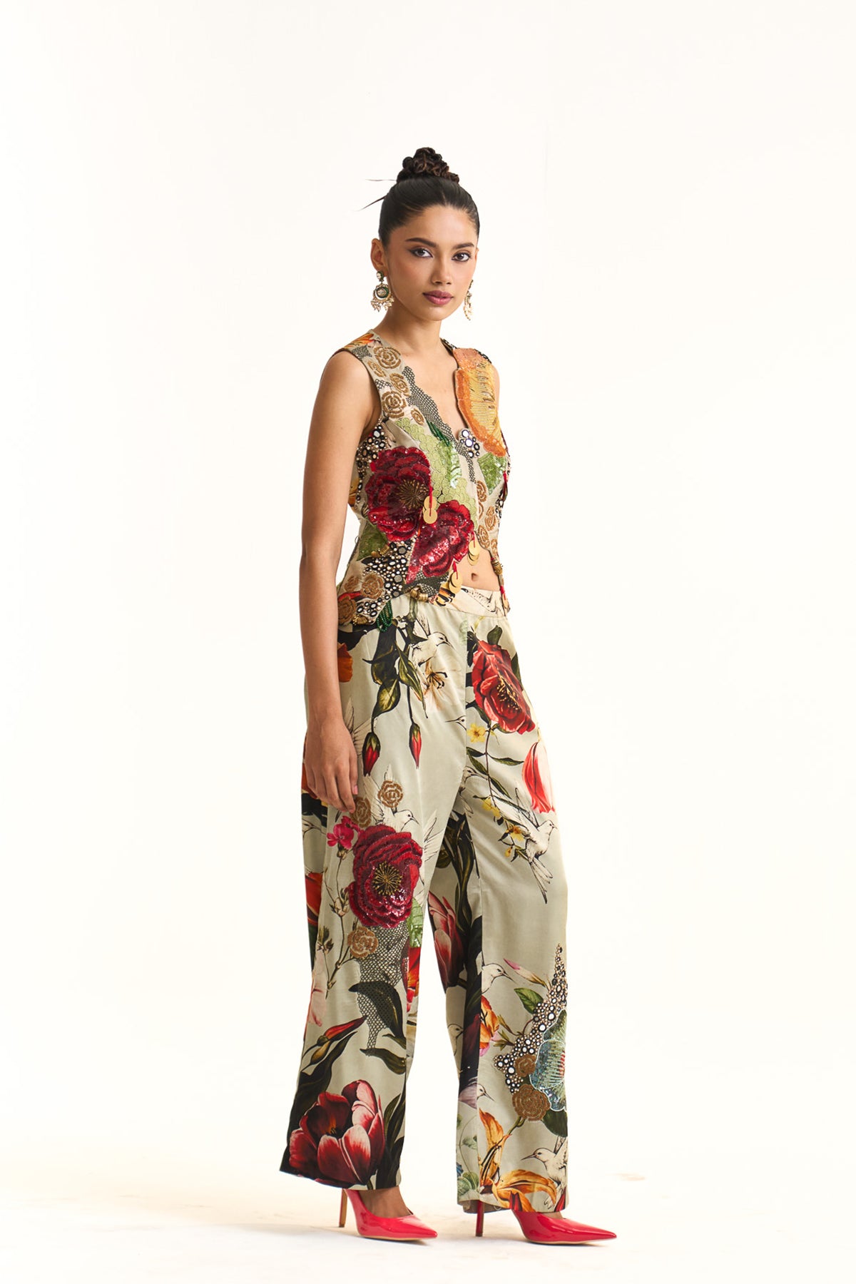Wild blooms waist coat with pant set