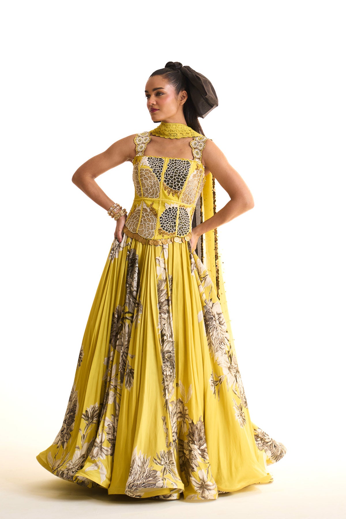 Black iris corset with lehenga set