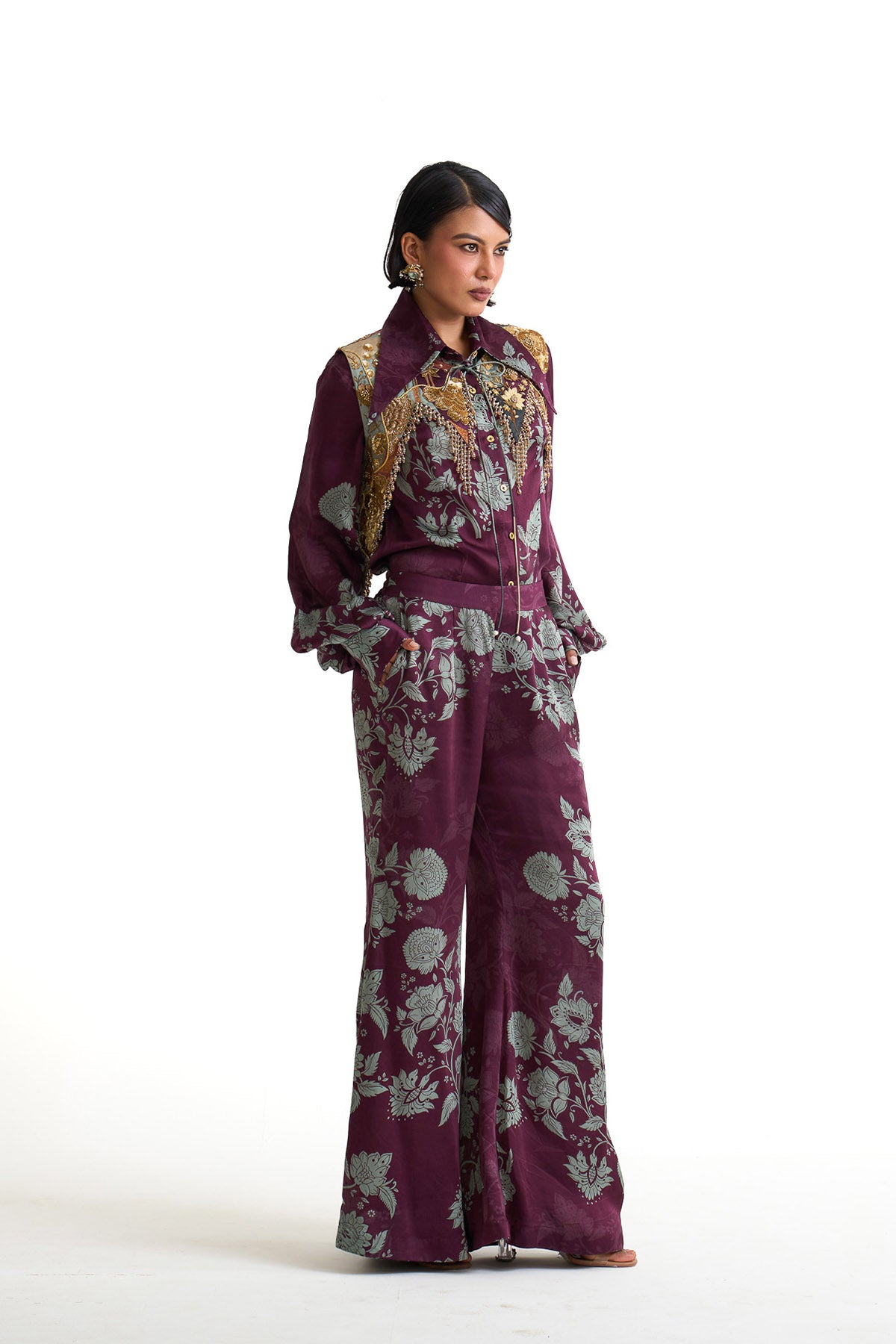 Plum garden collar shirt set