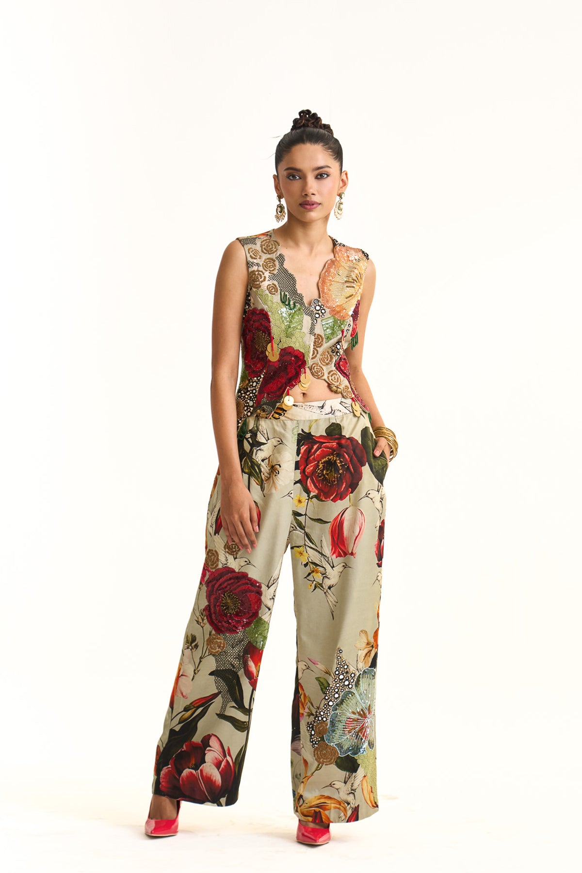Wild blooms waist coat with pant set