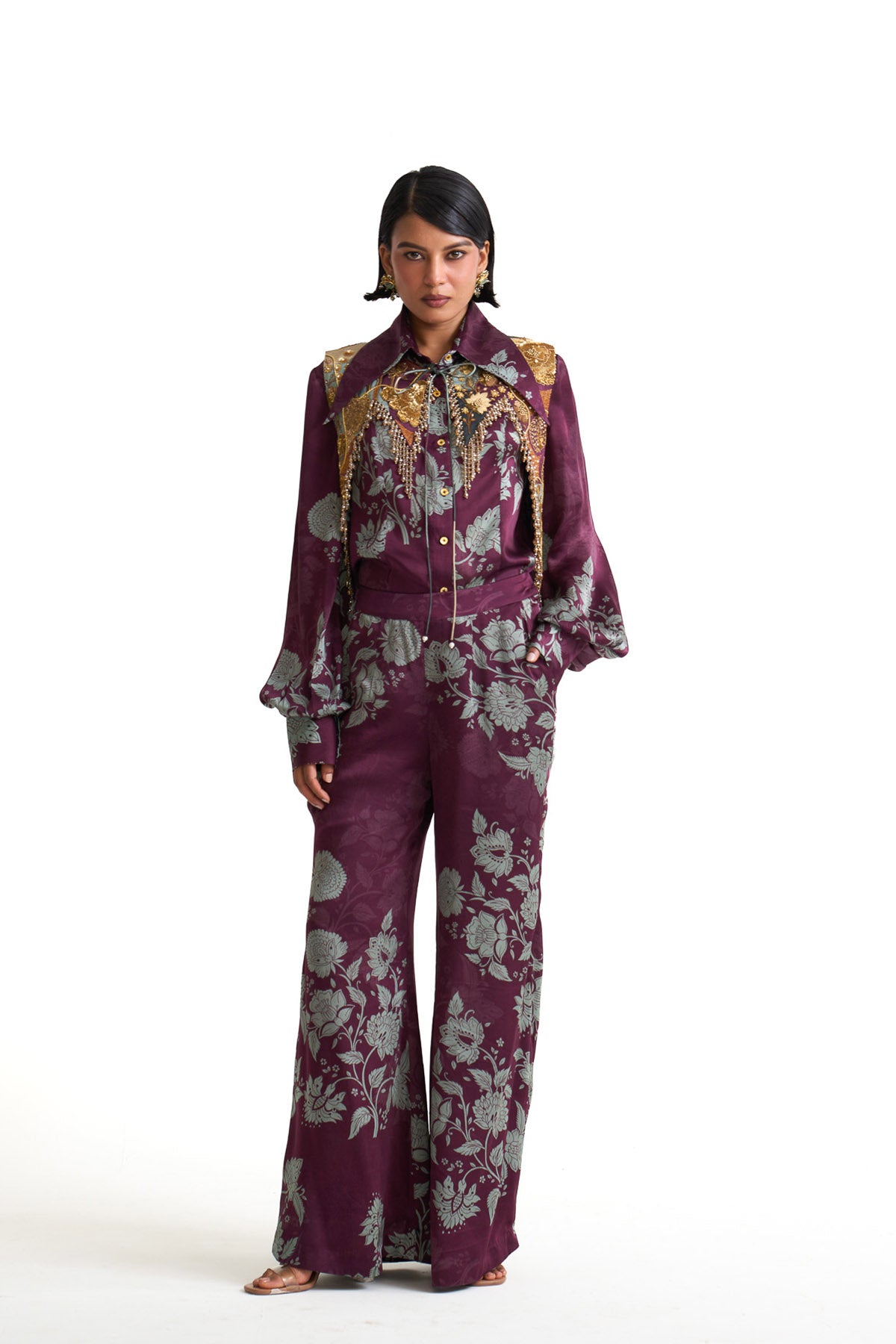 Plum garden collar shirt set