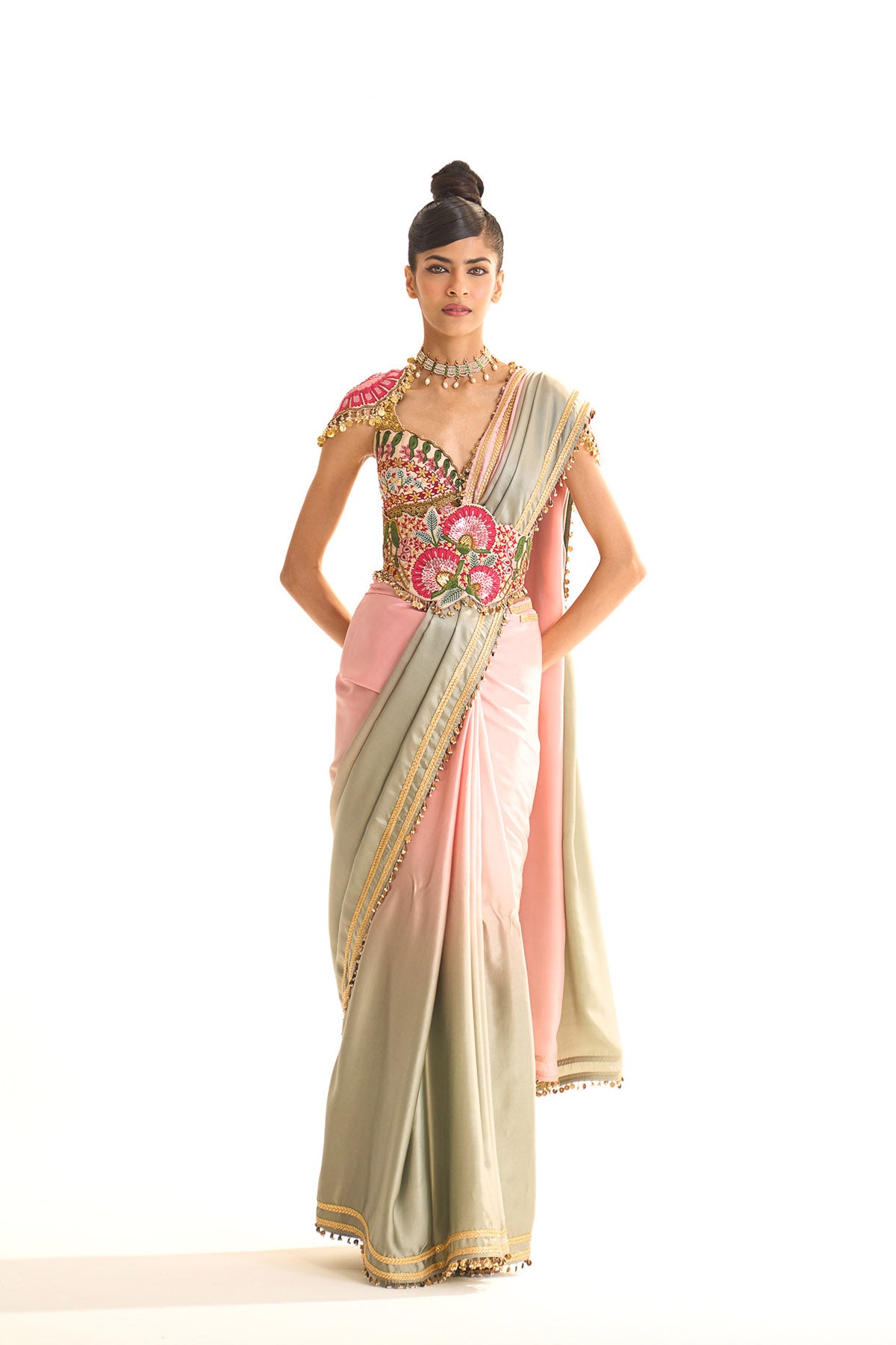 Garden story saree with corset belt