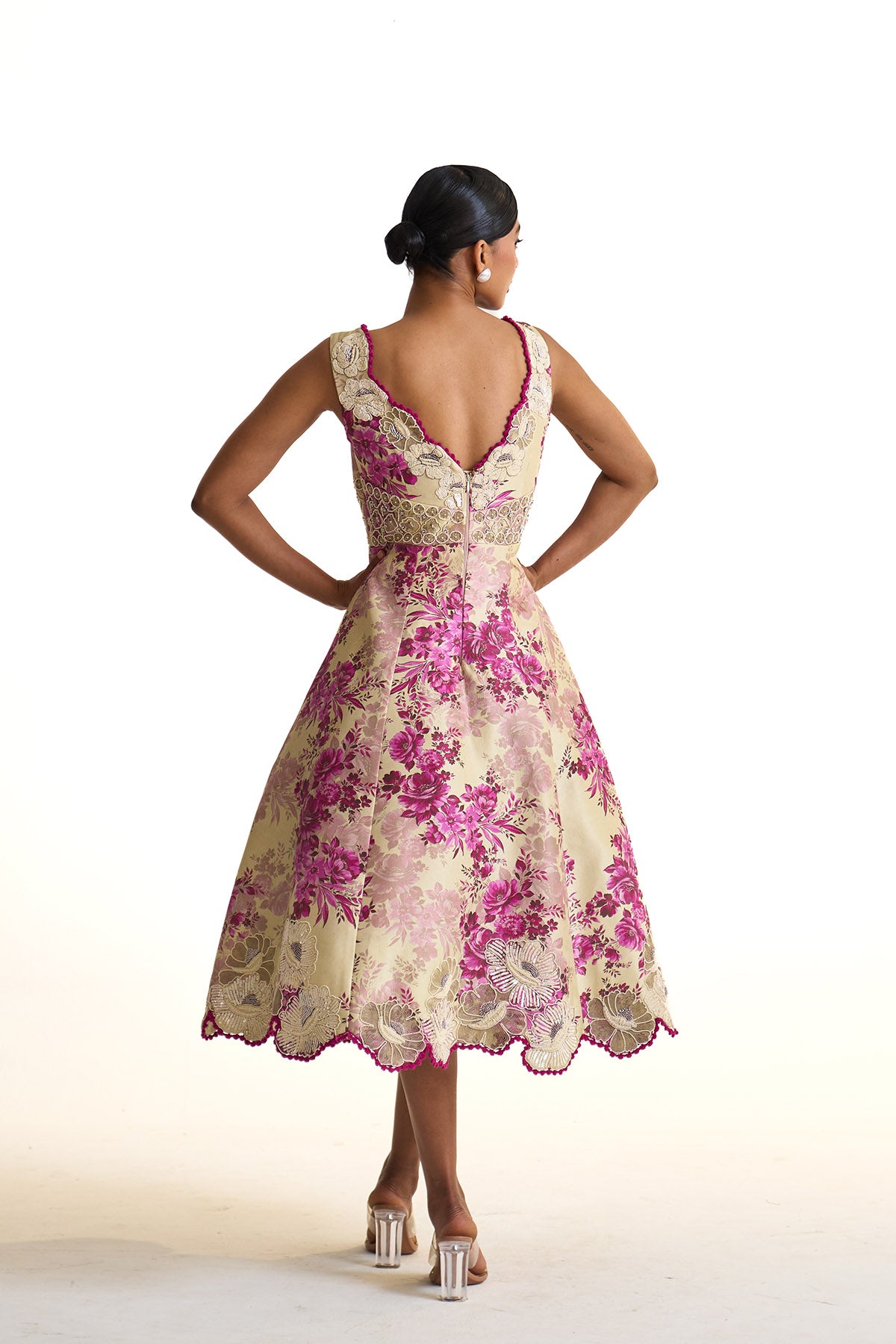 Pink moon V neck dress
