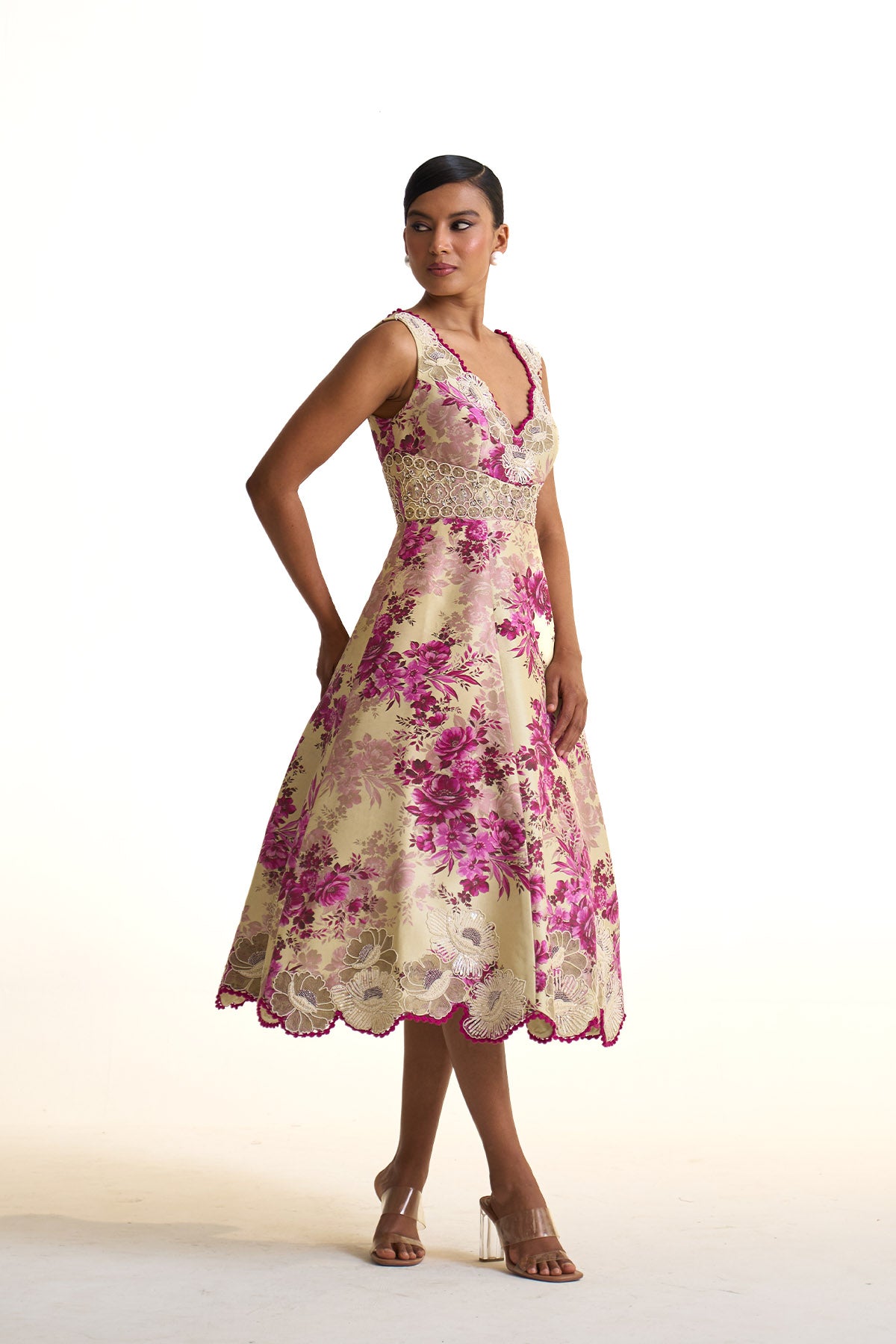 Pink moon V neck dress