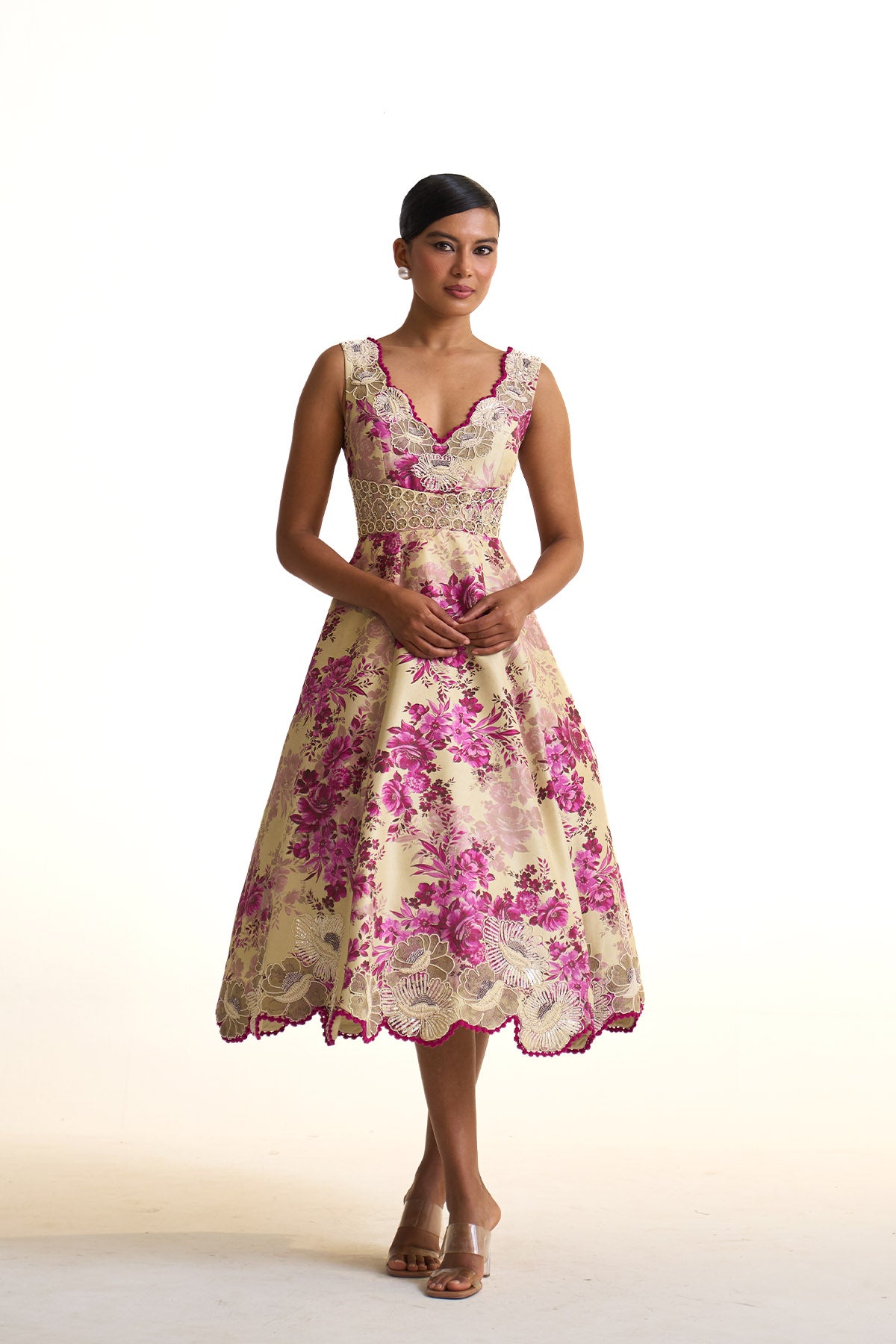Pink moon V neck dress