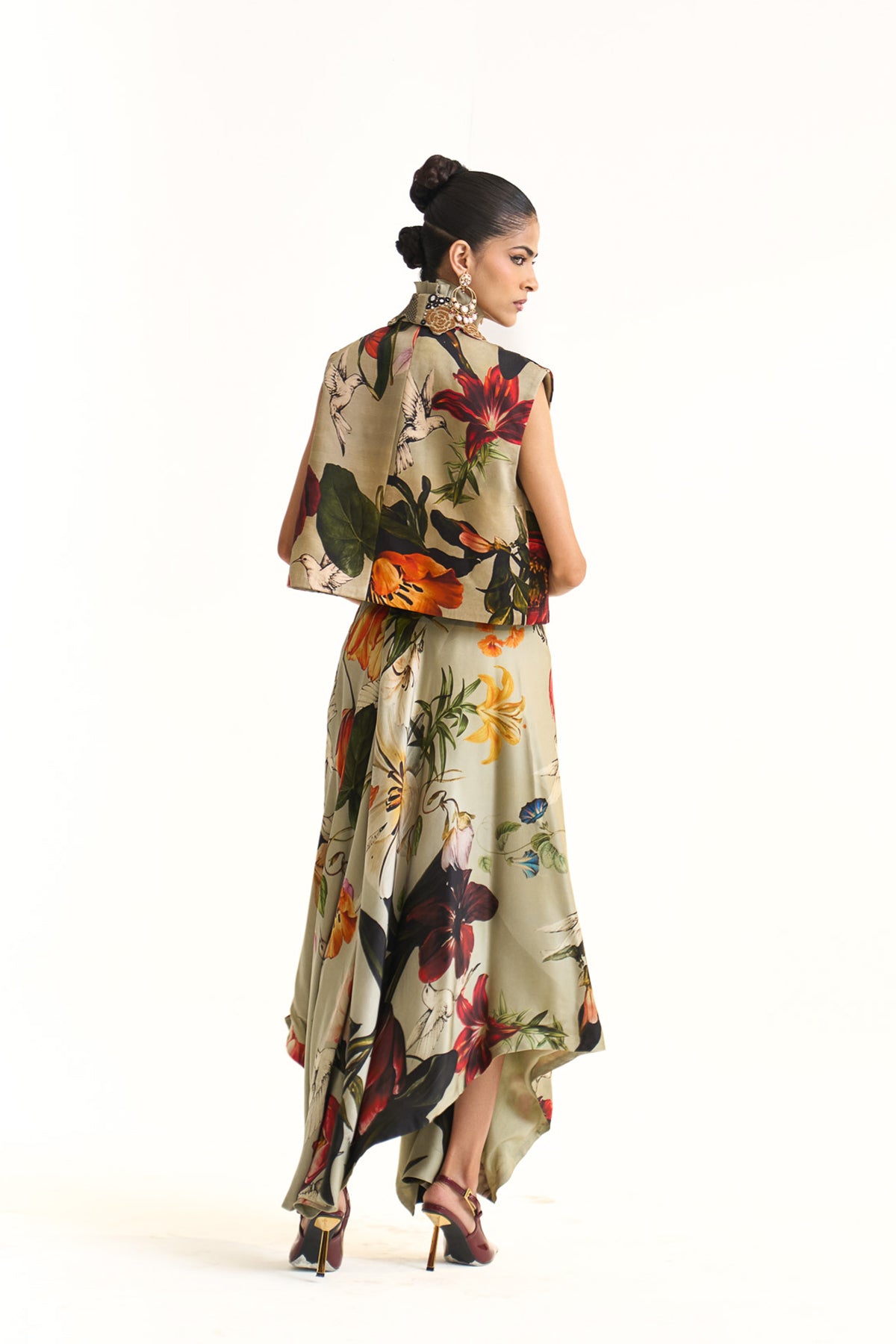 Wild blooms asymmetric skirt set