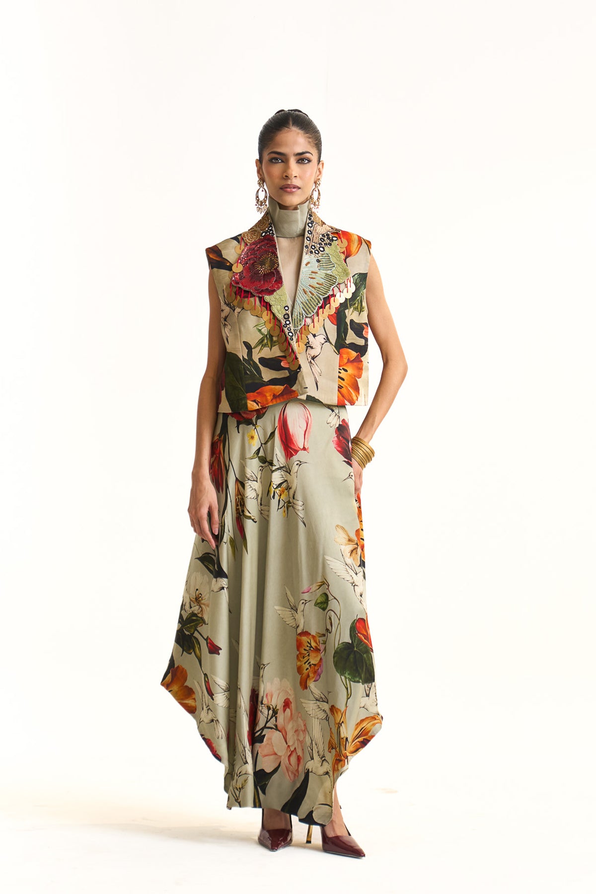 Wild blooms asymmetric skirt set