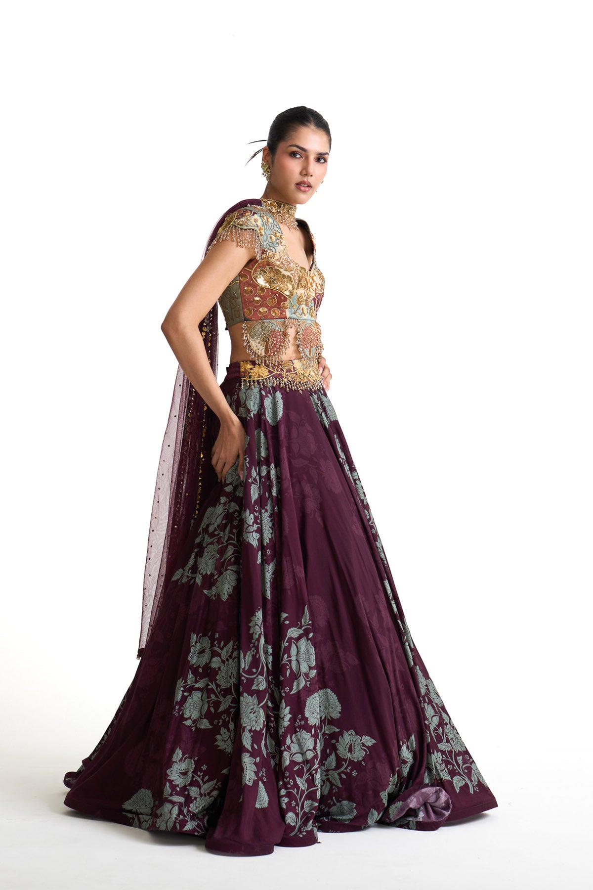 Plum garden crop top set