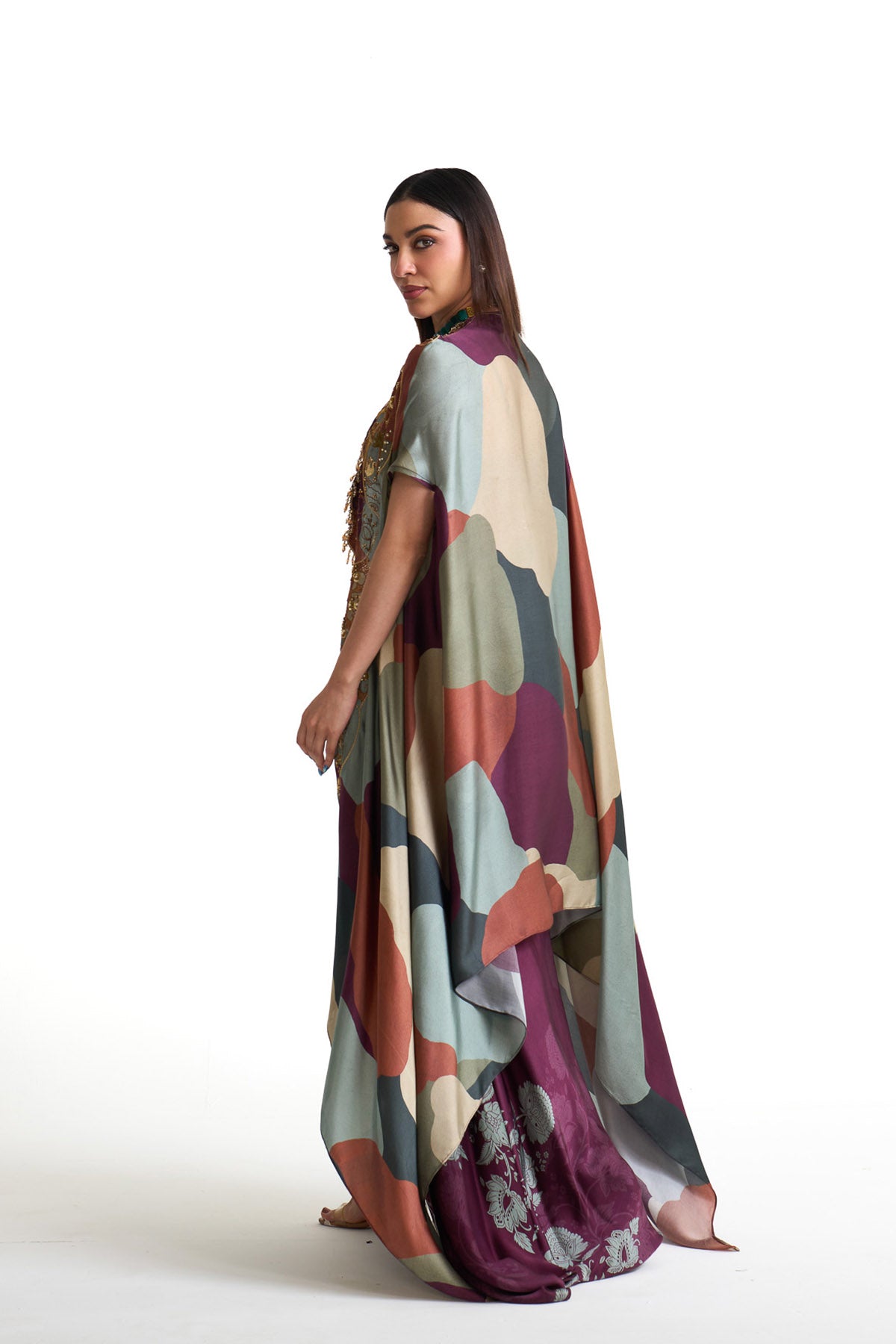 Plum garden cape & drape skirt set