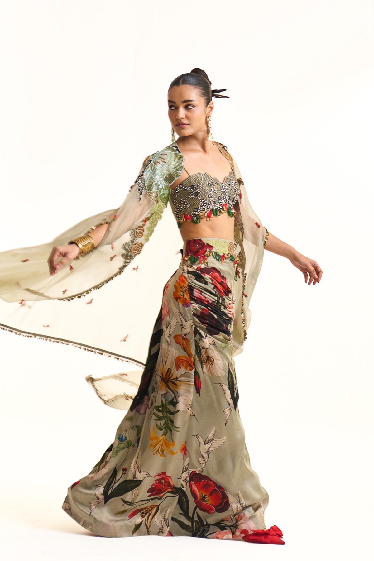 Wild blooms cape and drape skirt set