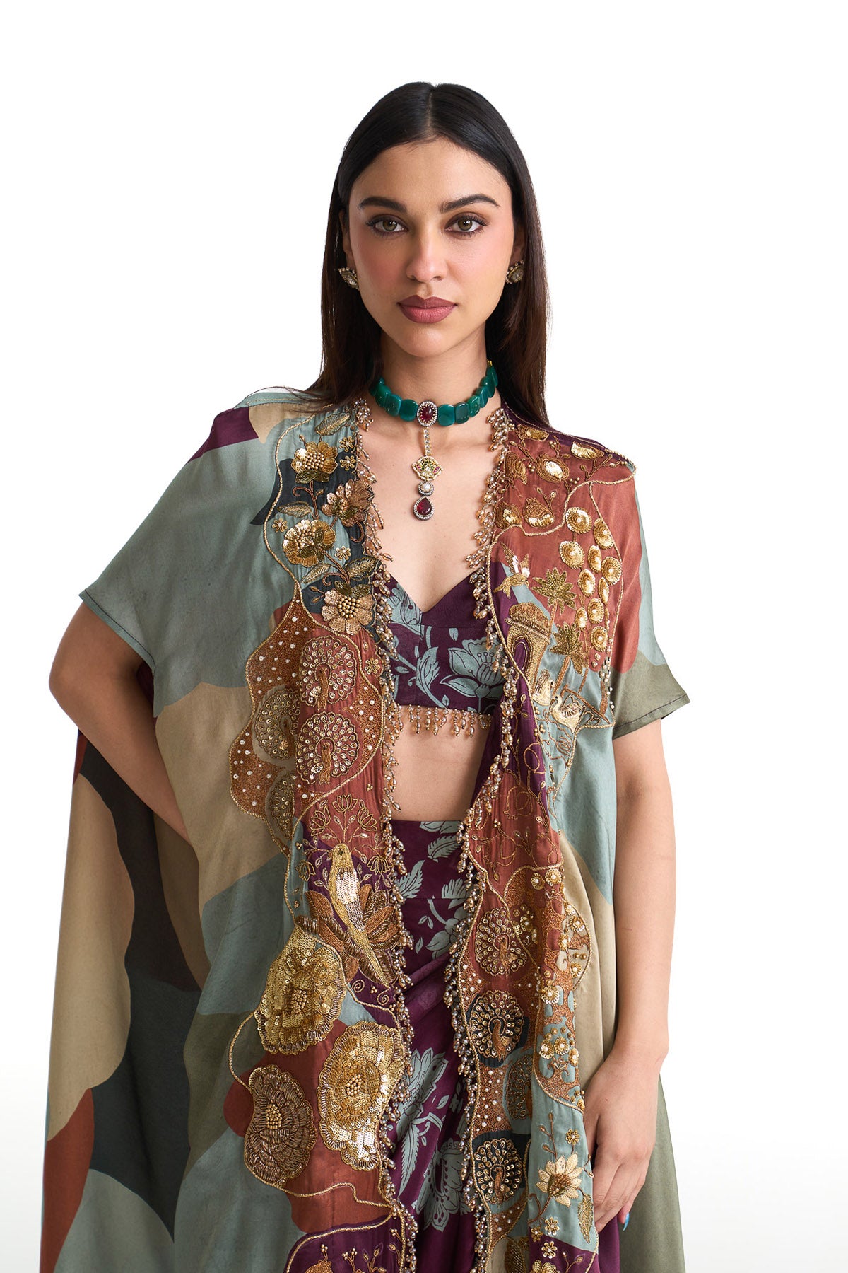 Plum garden cape & drape skirt set