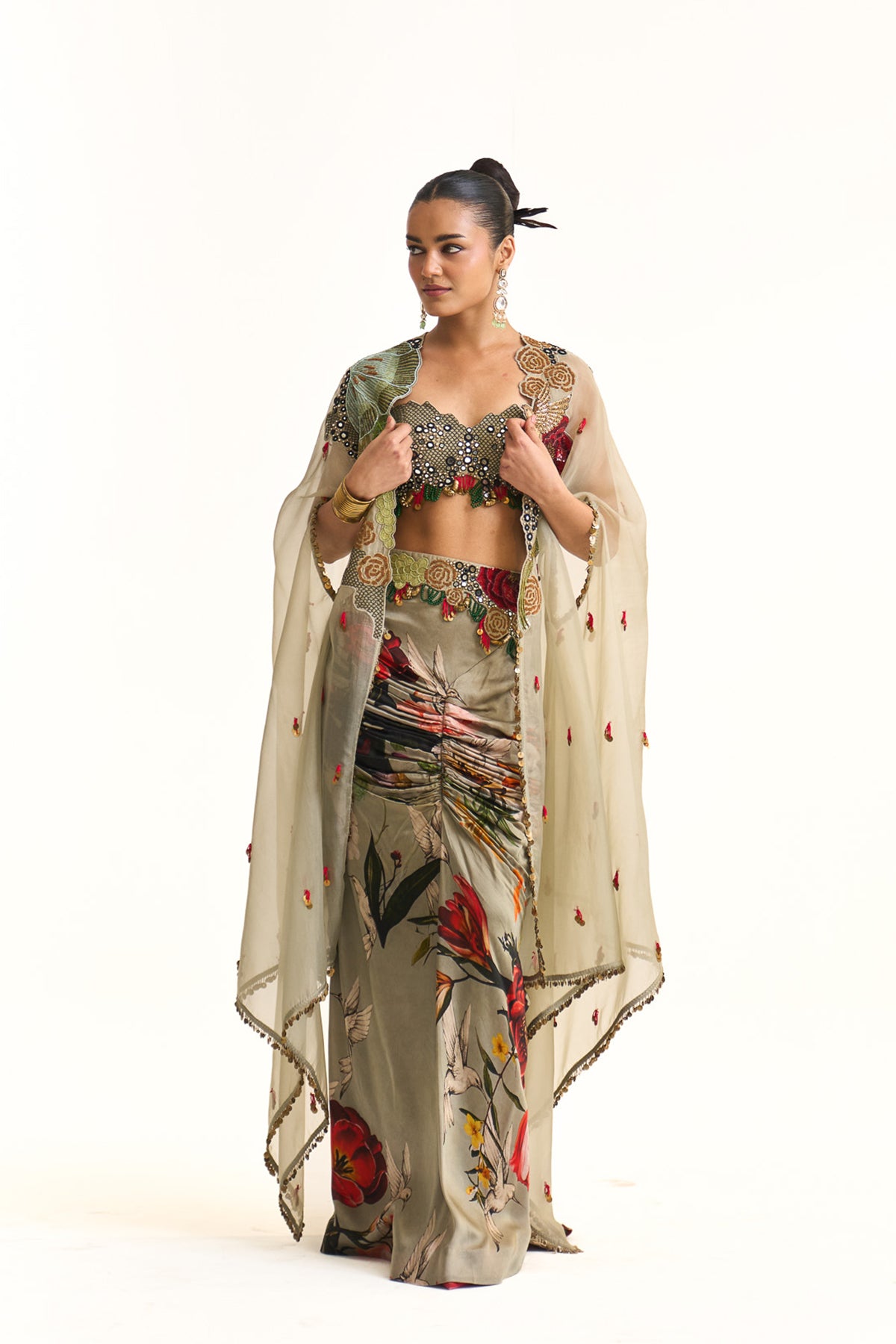 Wild blooms cape and drape skirt set
