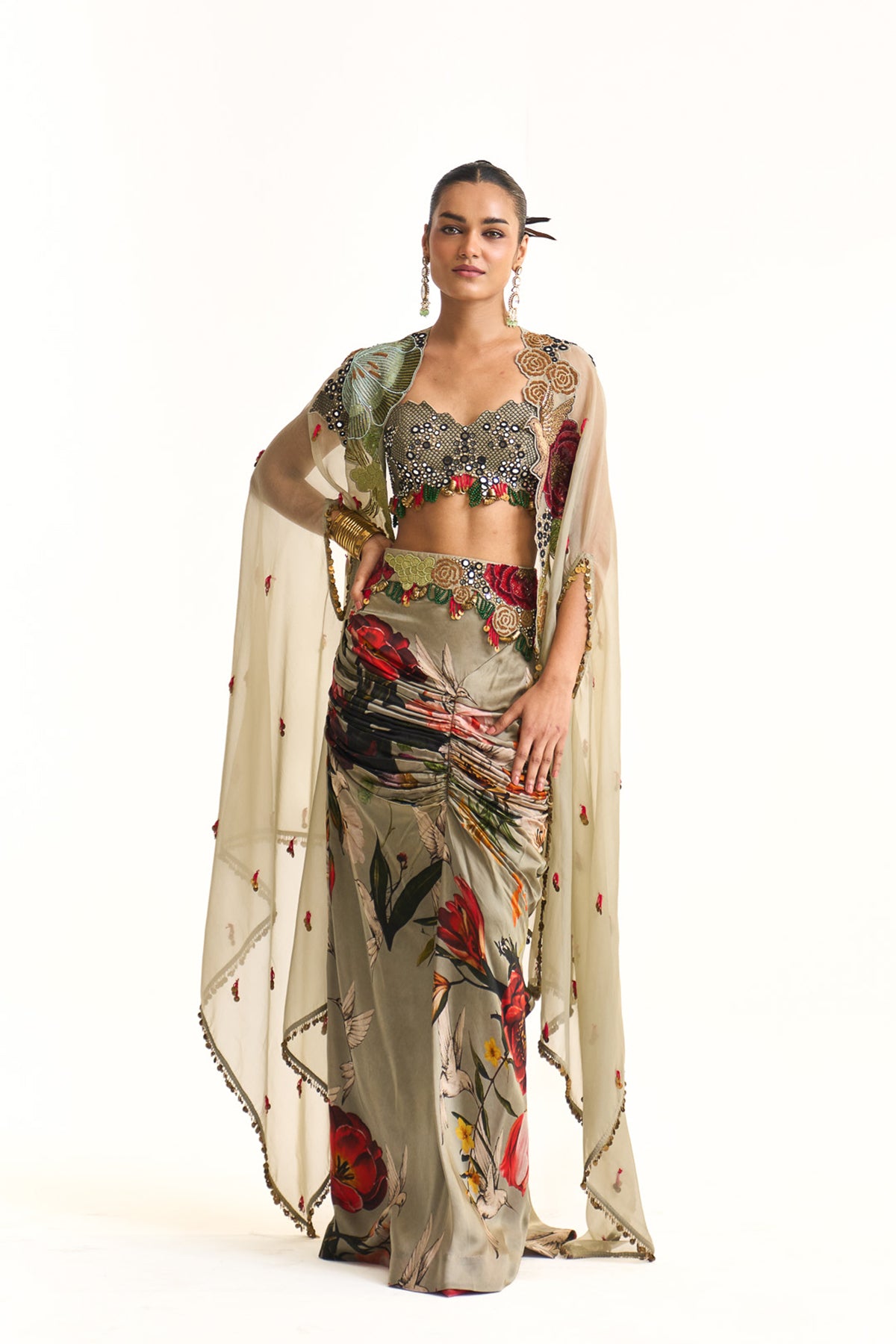 Wild blooms cape and drape skirt set