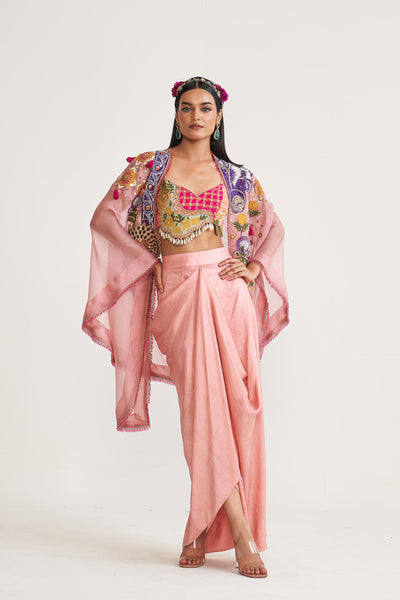 Powder blush Drape skirt wiht Cape set