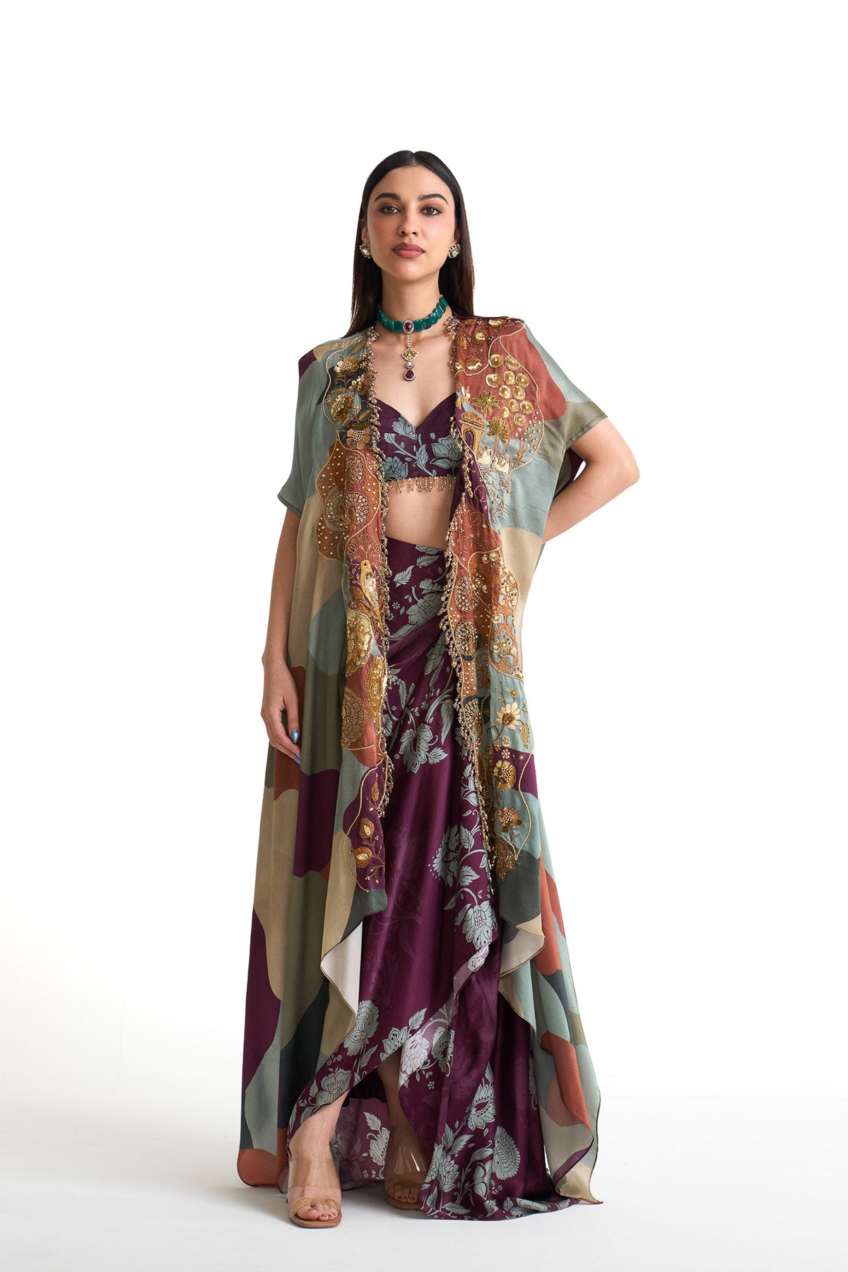 Plum garden cape & drape skirt set