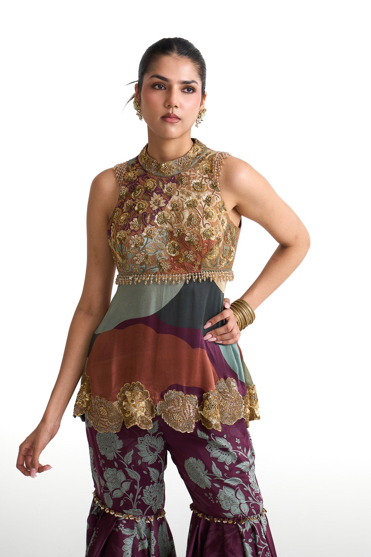 Plum garden peplum garara set