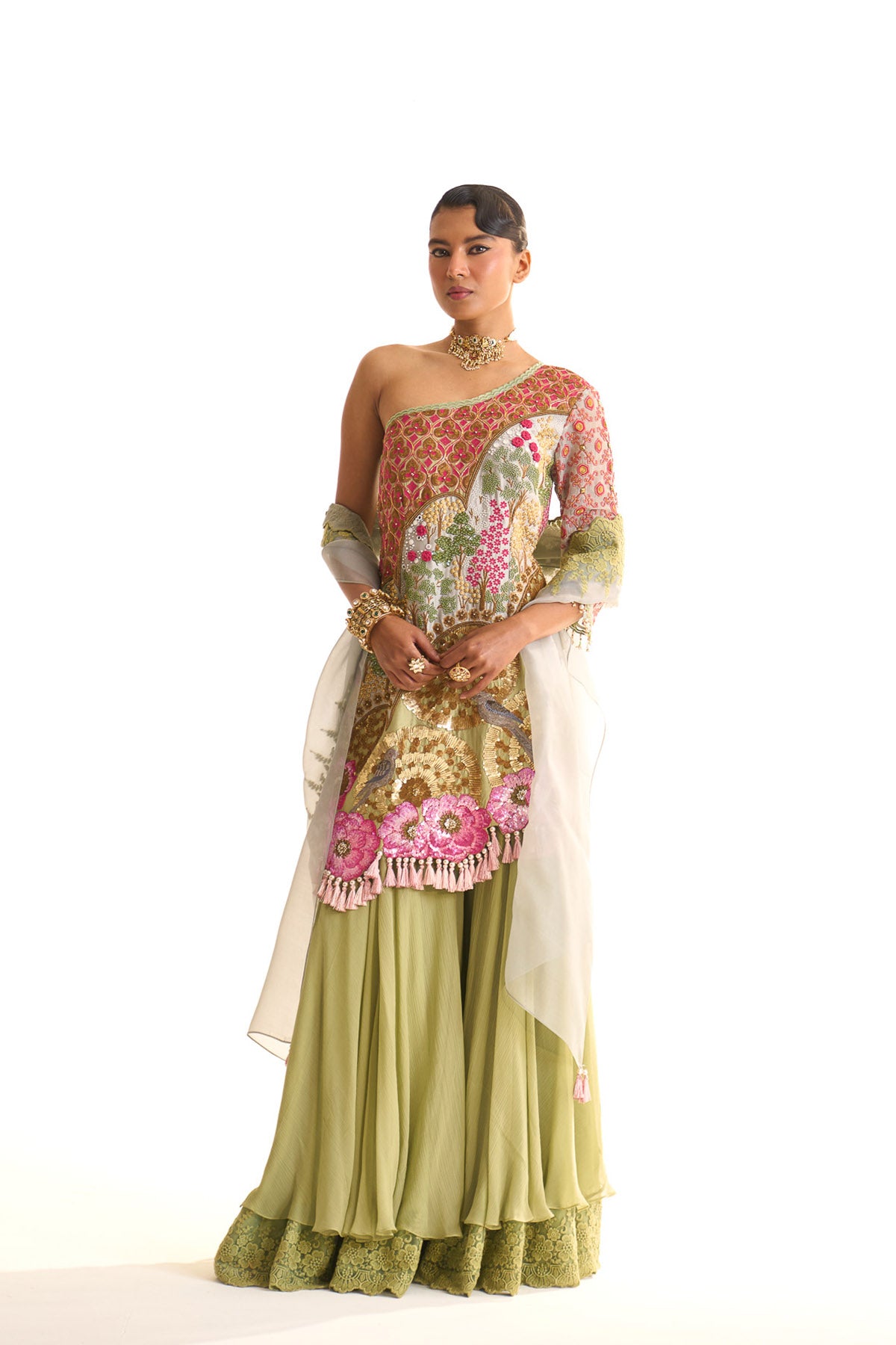 Garden story one shoulder suit