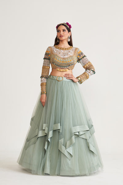 Powder blush Asymmetric skirt set