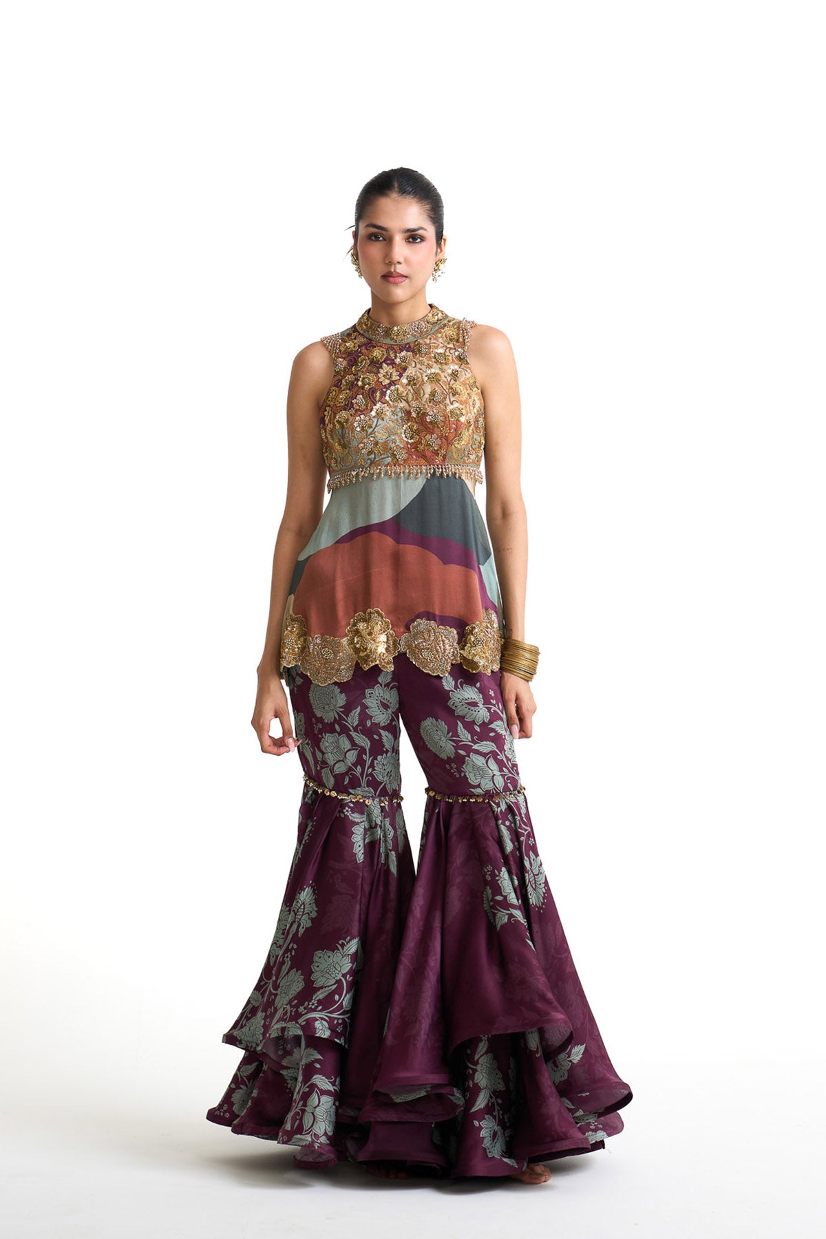 Plum garden peplum garara set