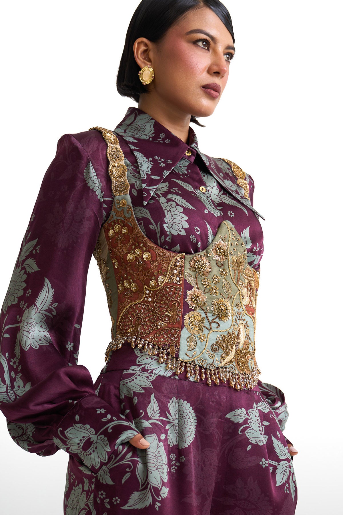 Plum garden corset belt set