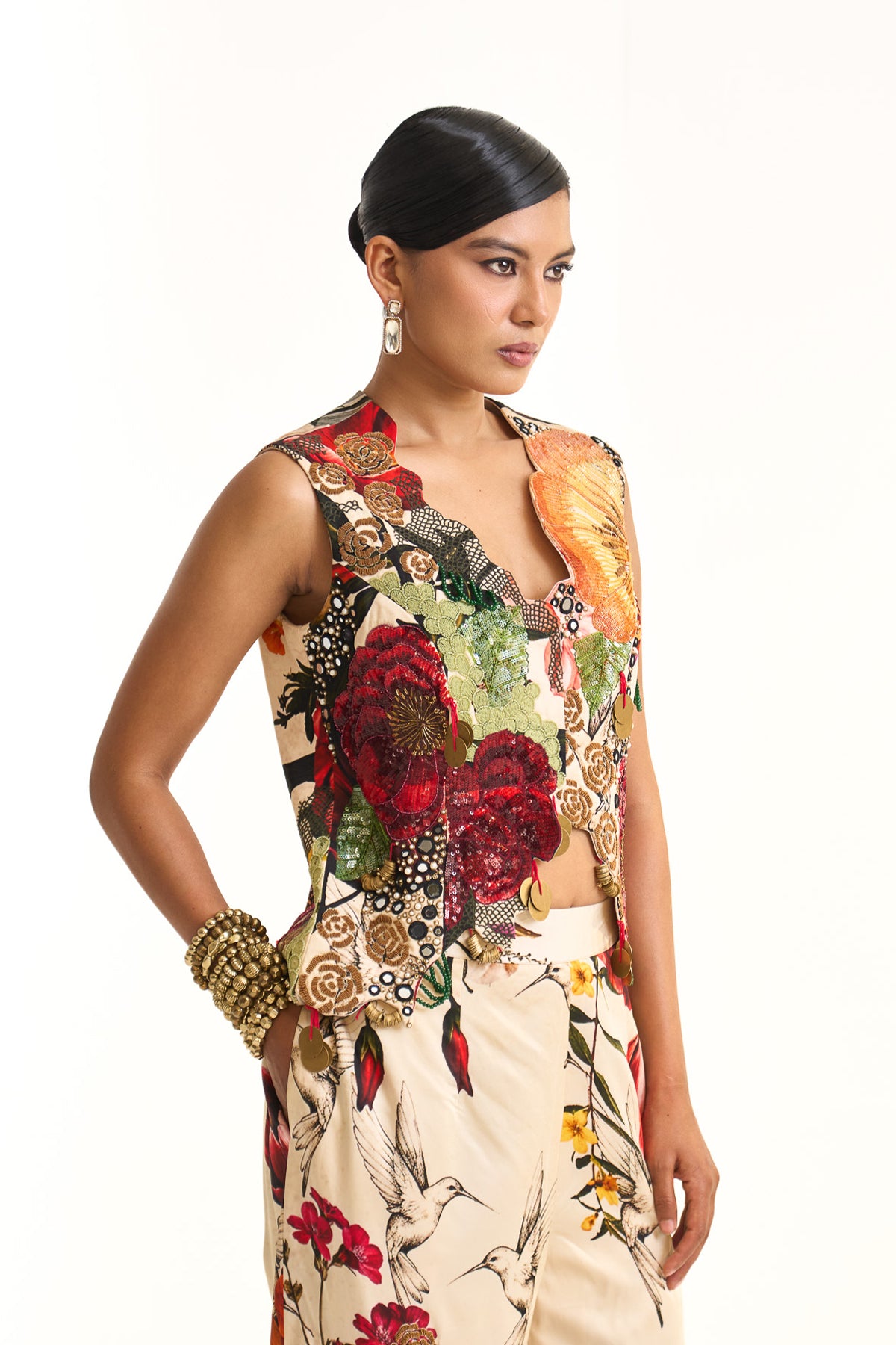 Wild blooms waist coat with pant set