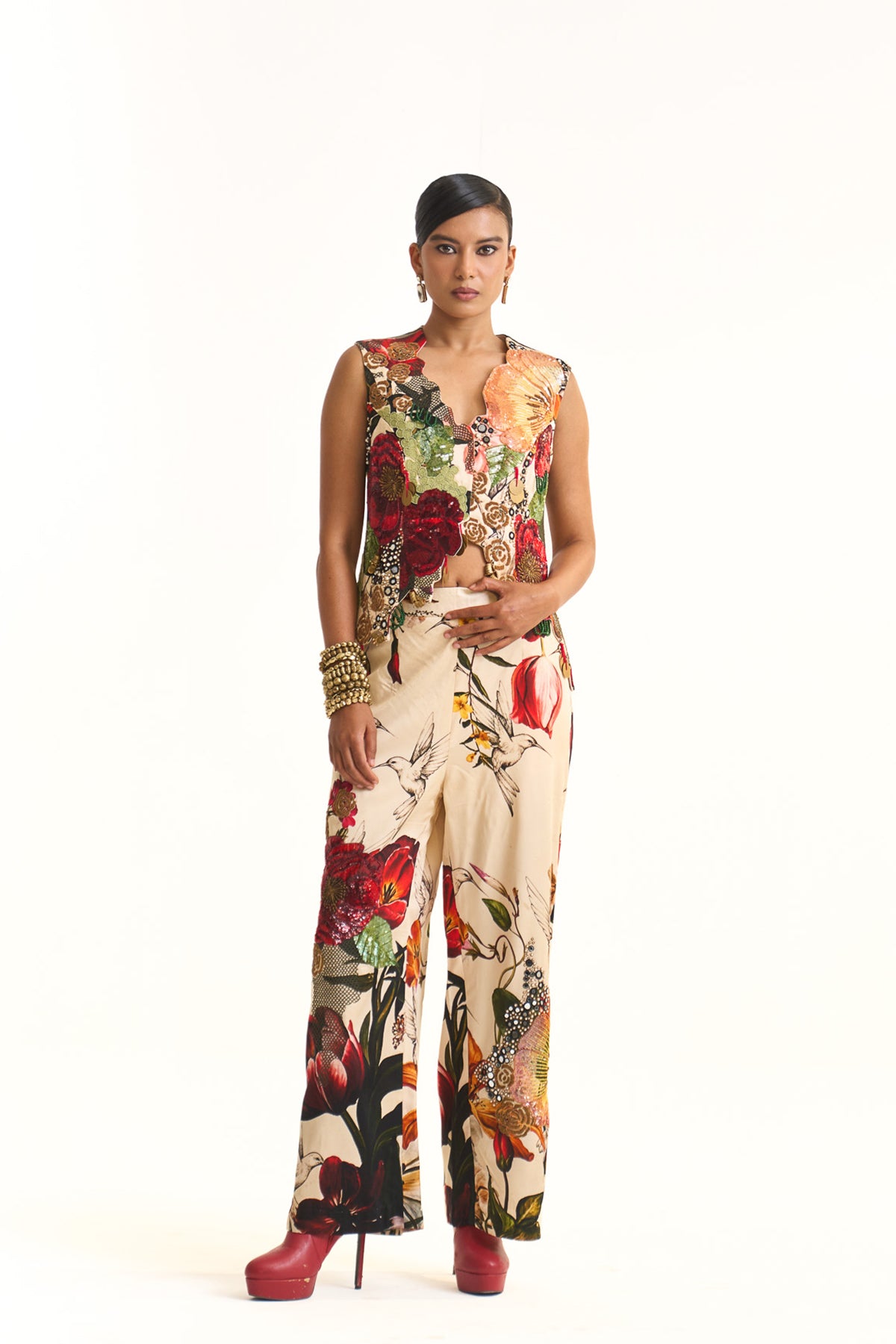 Wild blooms waist coat with pant set