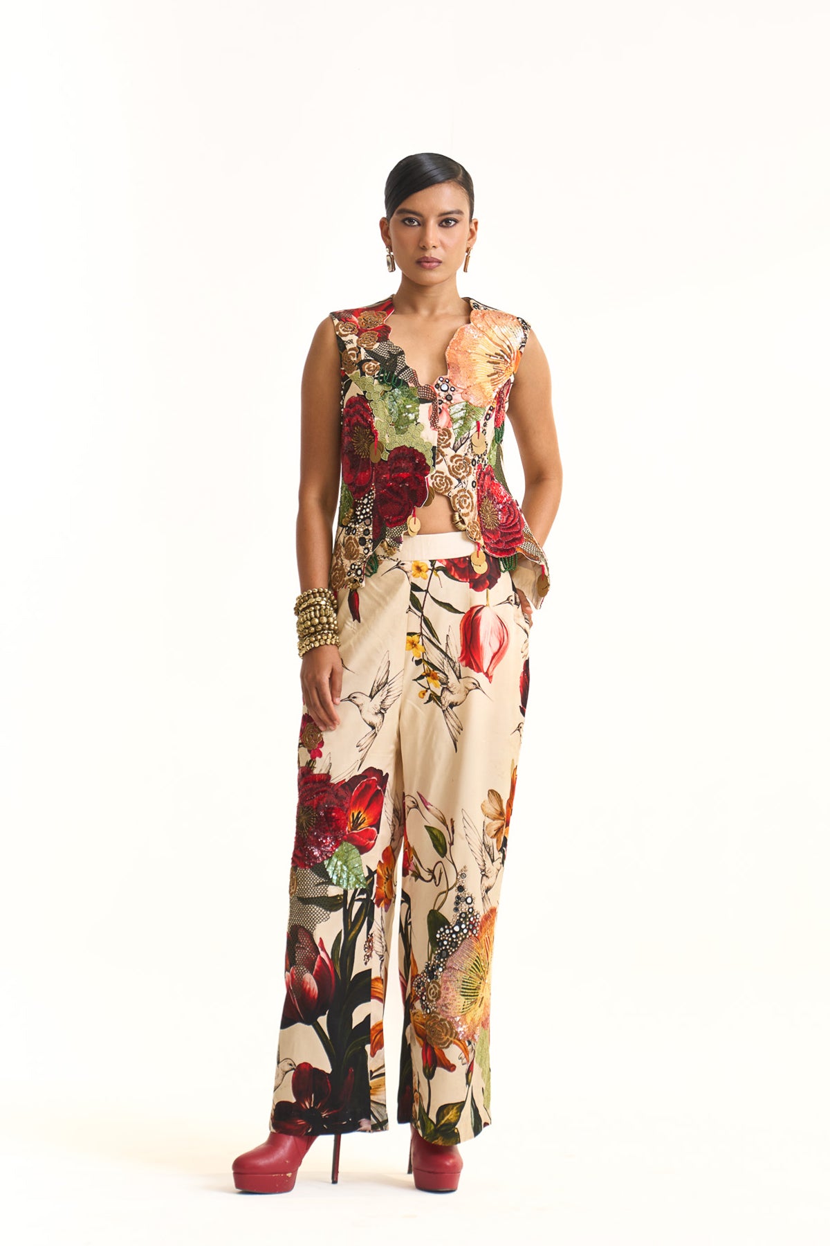 Wild blooms waist coat with pant set