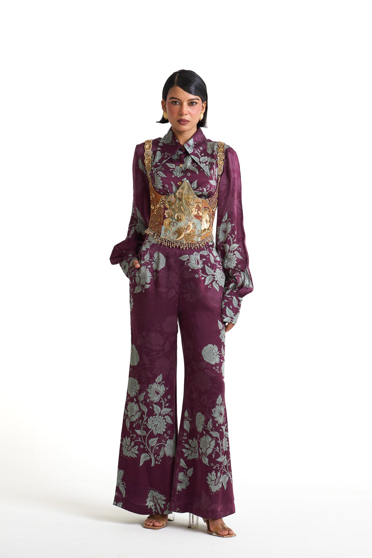 Plum garden corset belt set