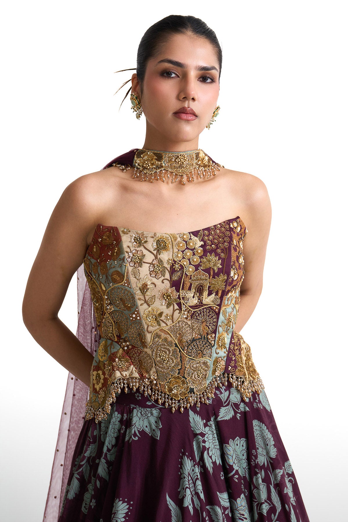 Plum garden corset skirt set