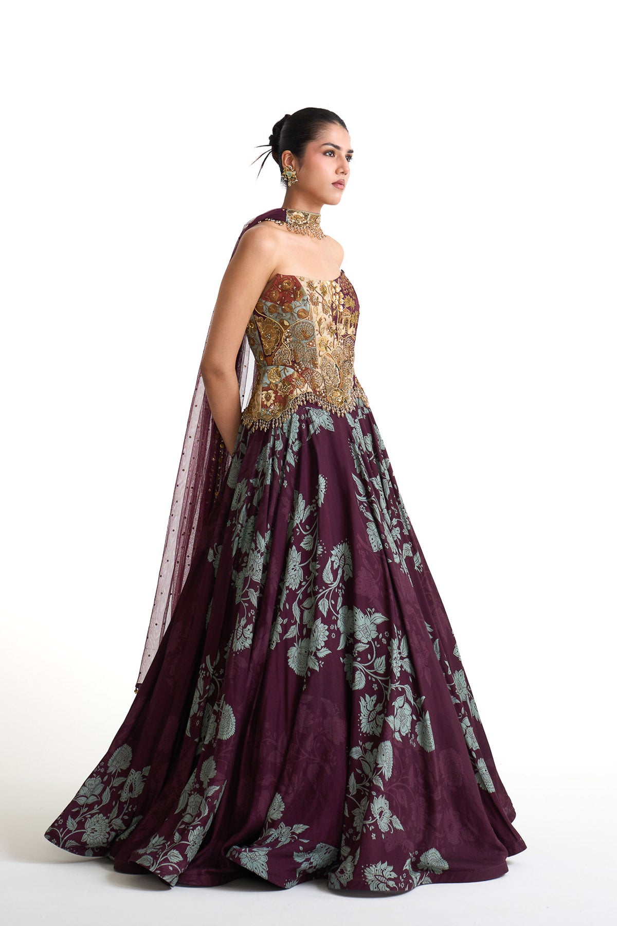 Plum garden corset skirt set
