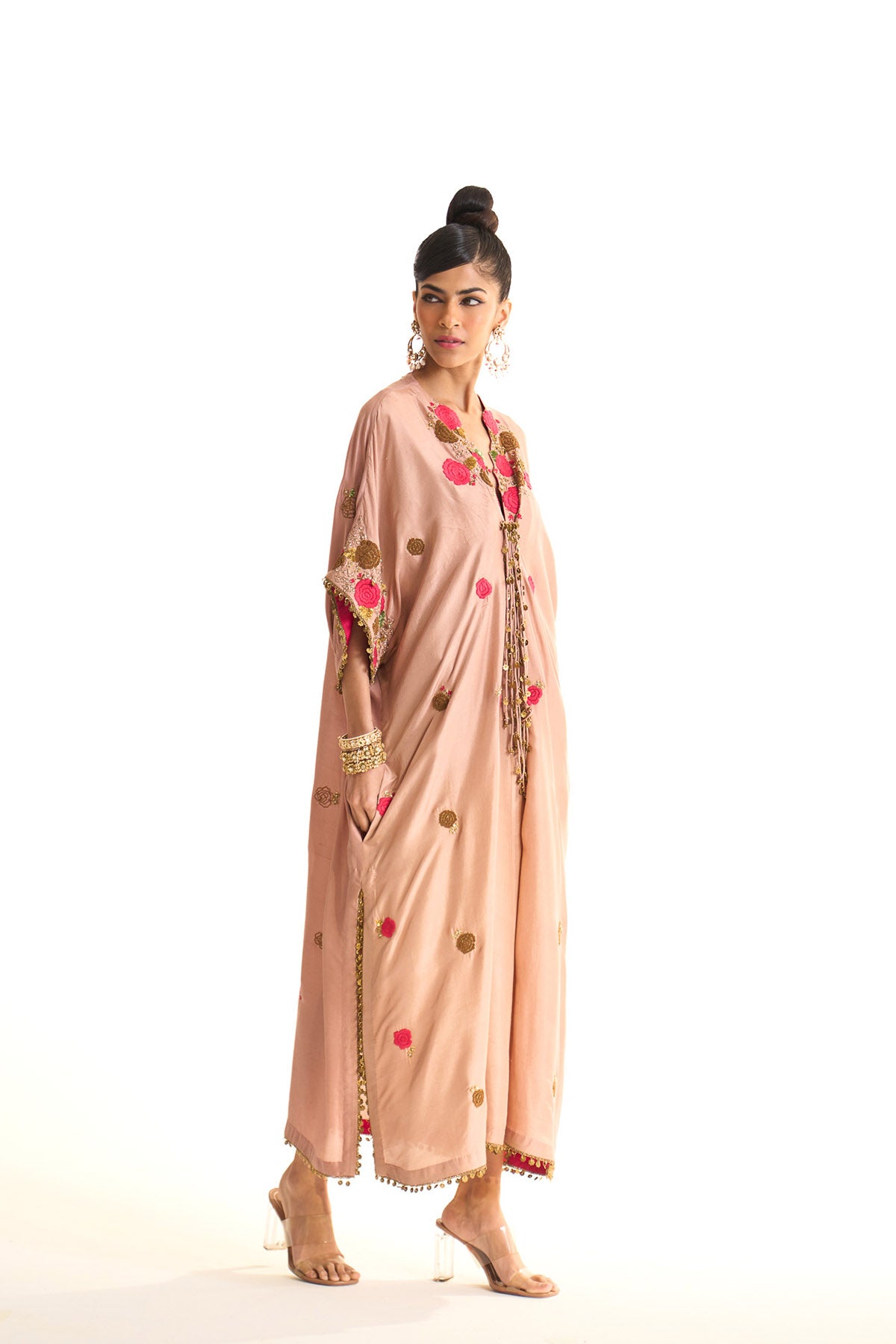 Pink rose drape kaftan