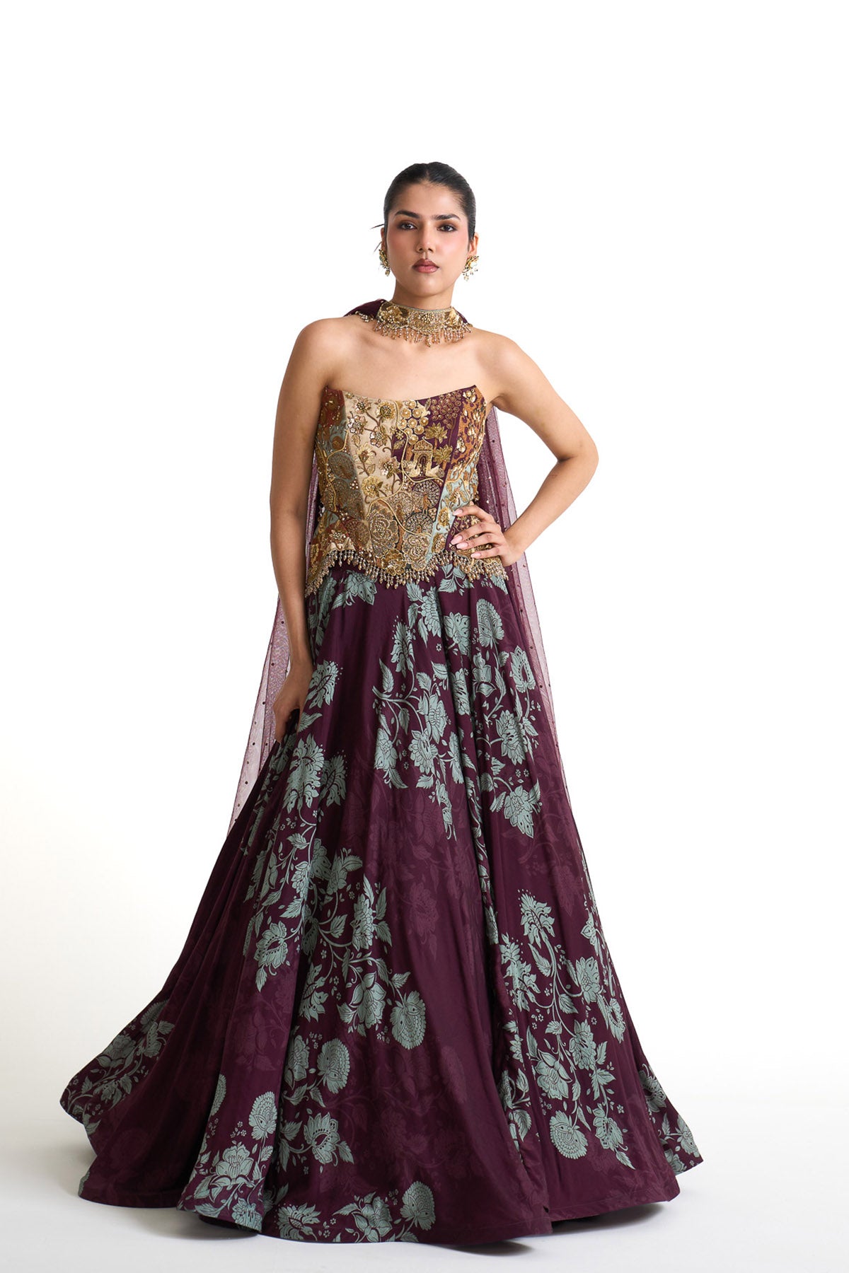Plum garden corset skirt set