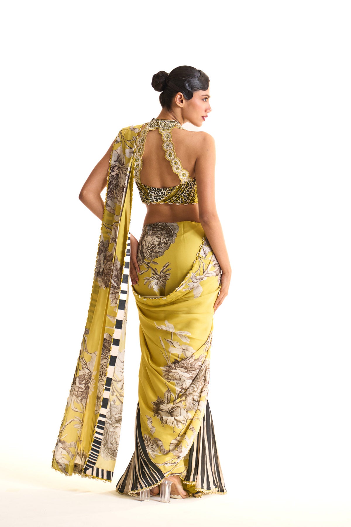 Black iris pleated saree set