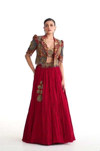 Mor pankh crop blazer & skirt set