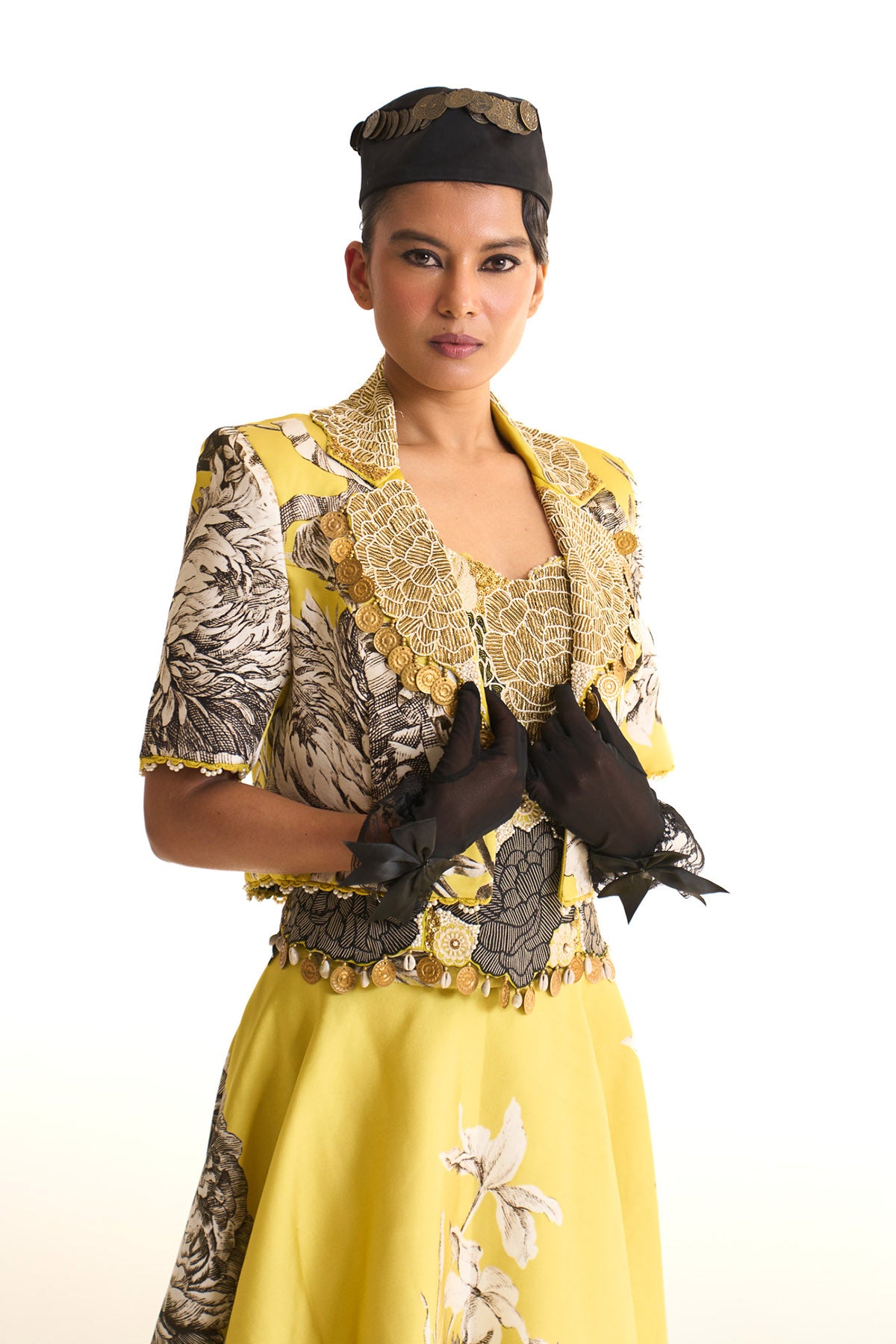 Black iris Crop blazer with balloon skirt set