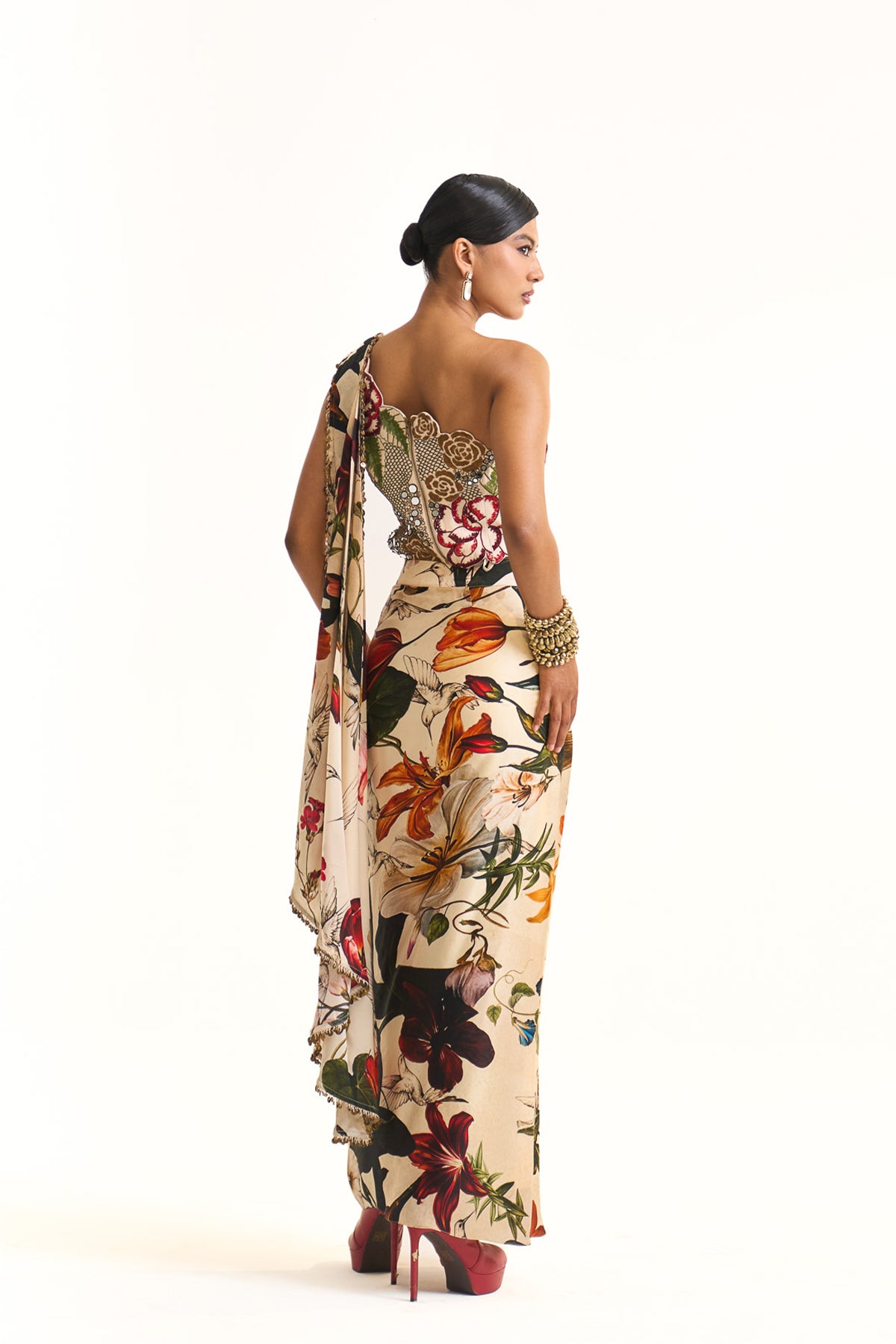 Wild blooms corset saree
