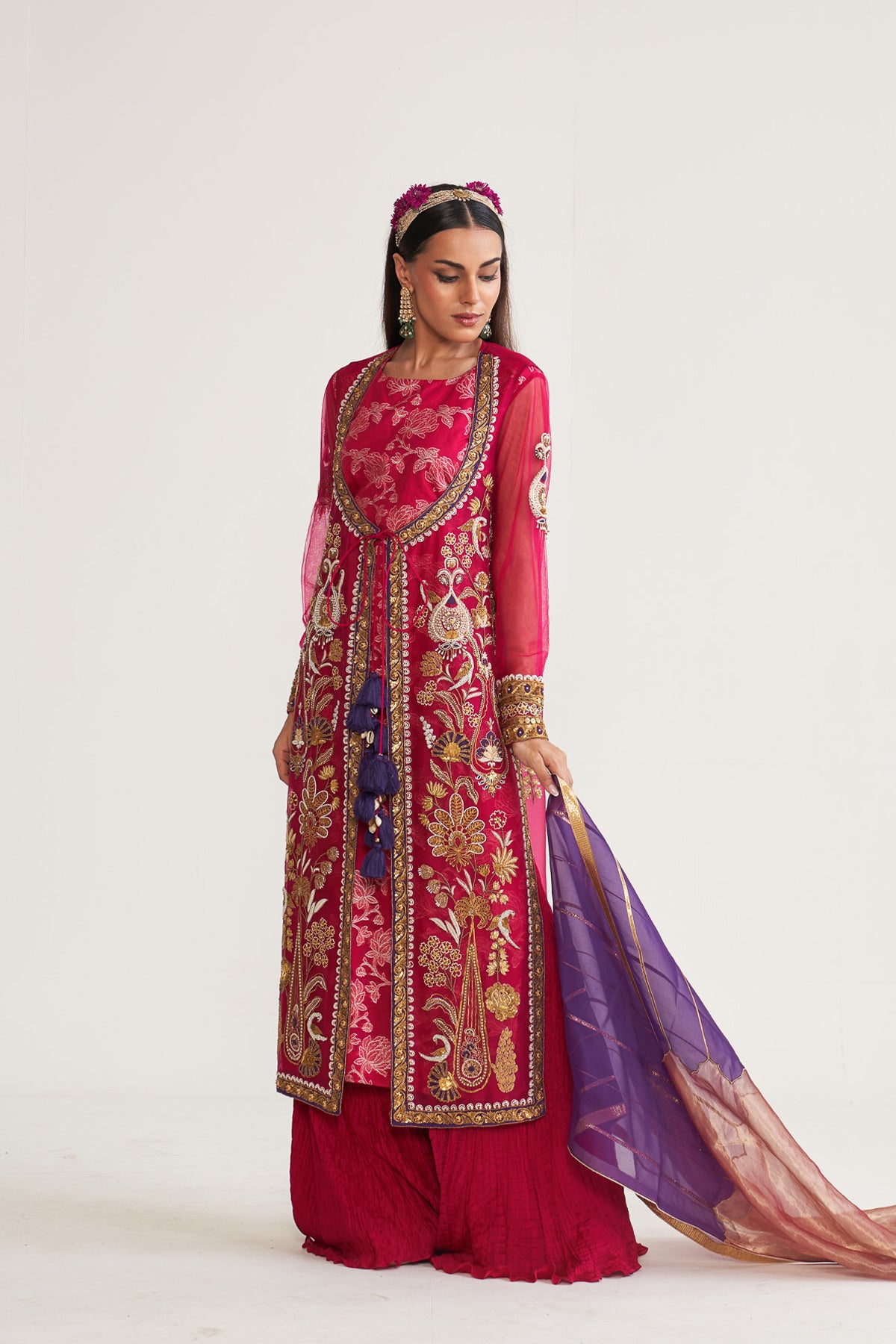 Gold bird long jacket set