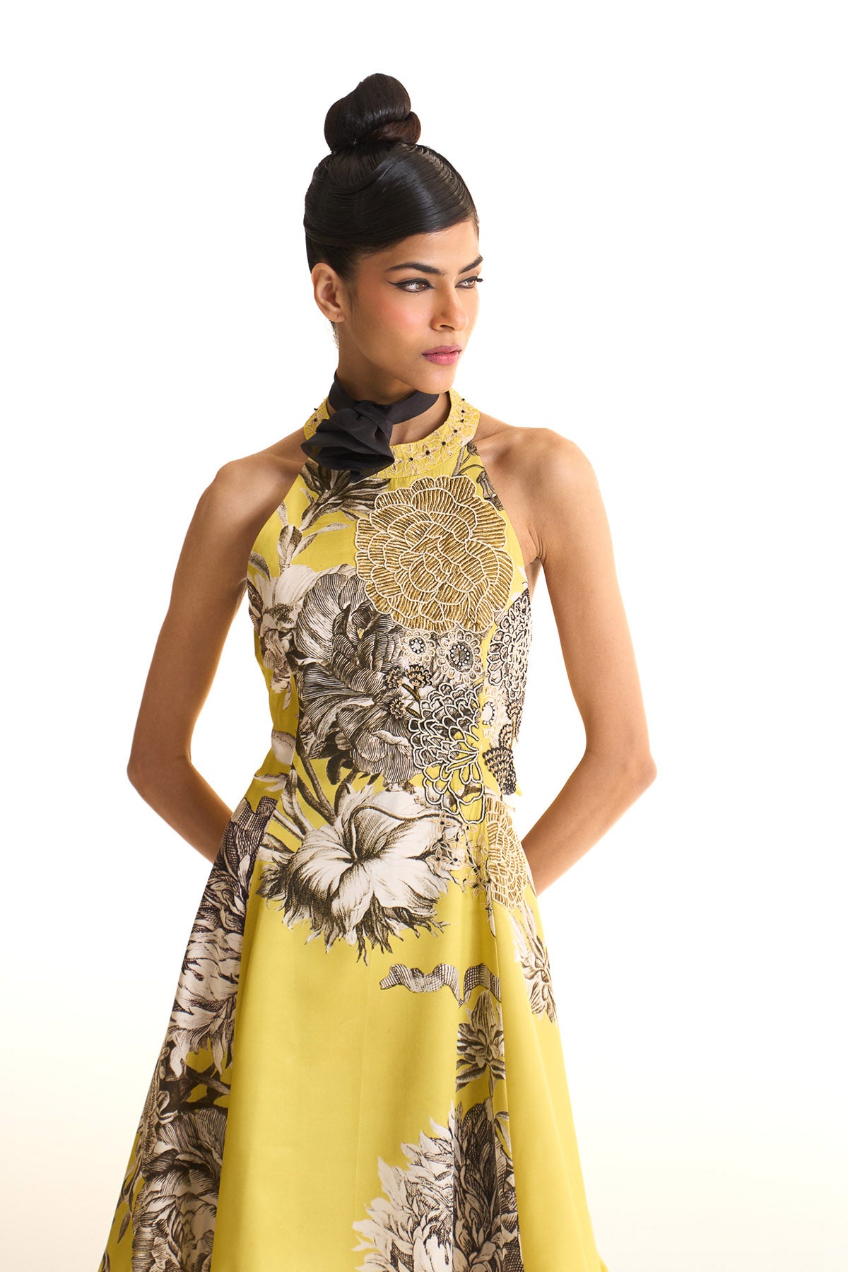Black iris halter neck dress