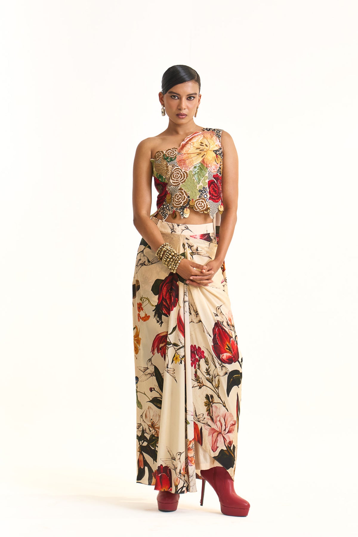 Wild blooms corset saree