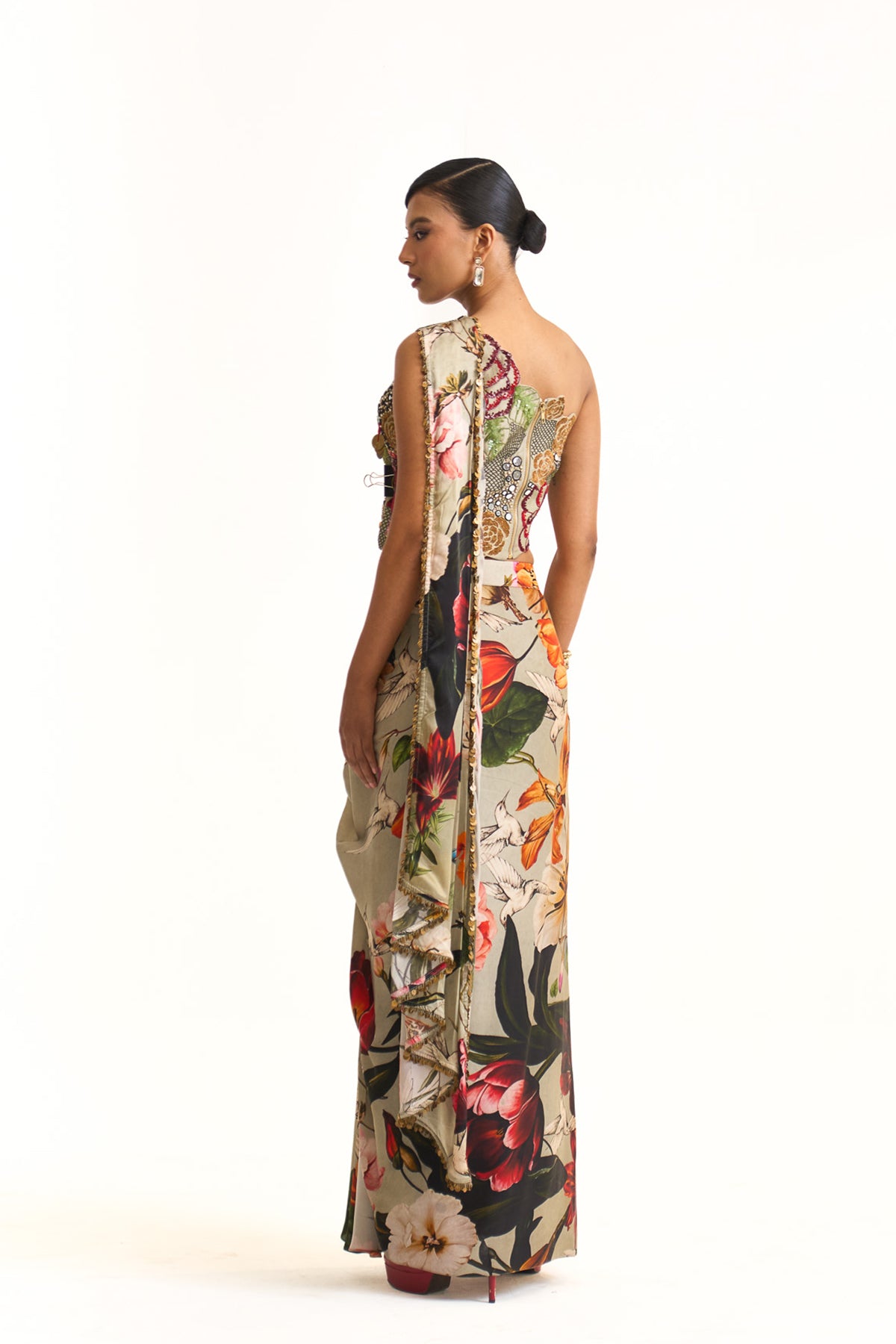 Wild blooms corset saree