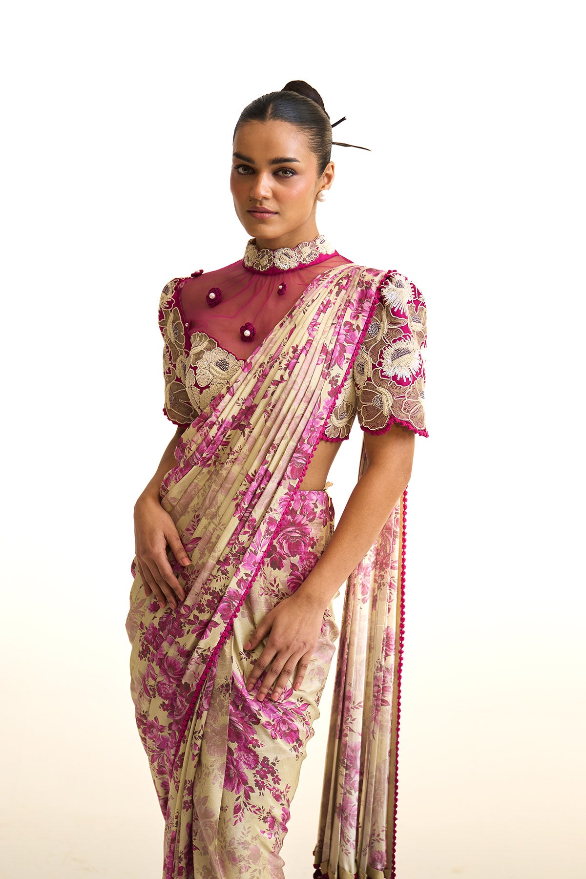 Pink moon drape saree